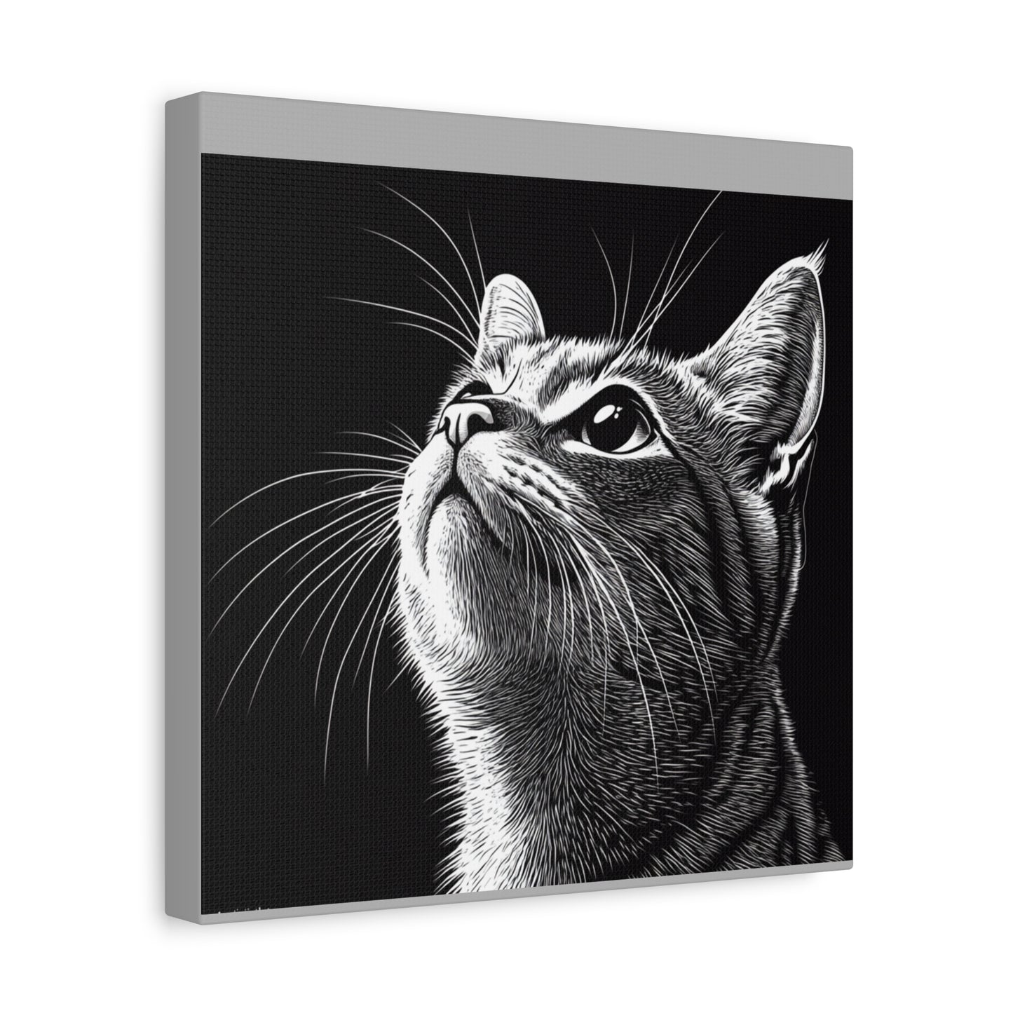 Portrait Cat Canvas Wall Art - Black and White Stretched Print