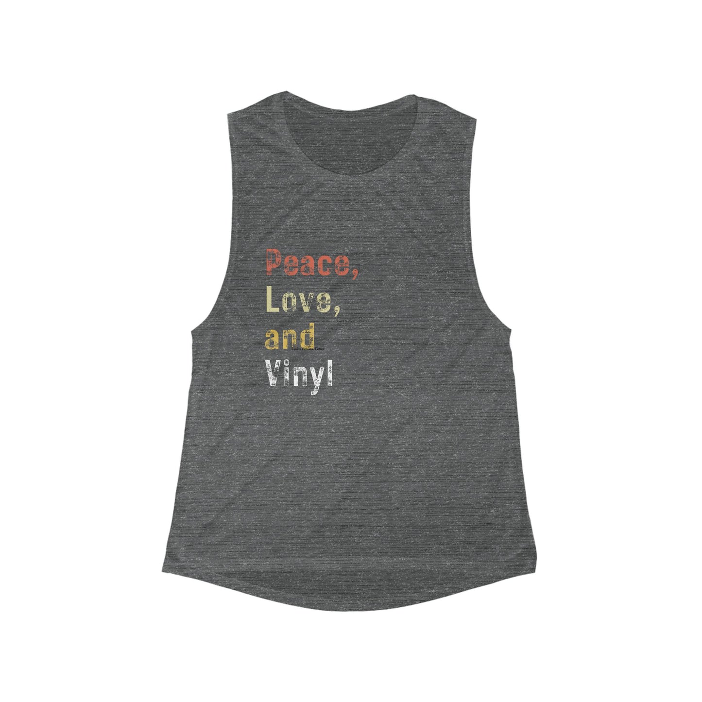 Peace, Love, and Vinyl Women's Flowy Muscle Tank - Music Lover's Casual Sleeveless Top