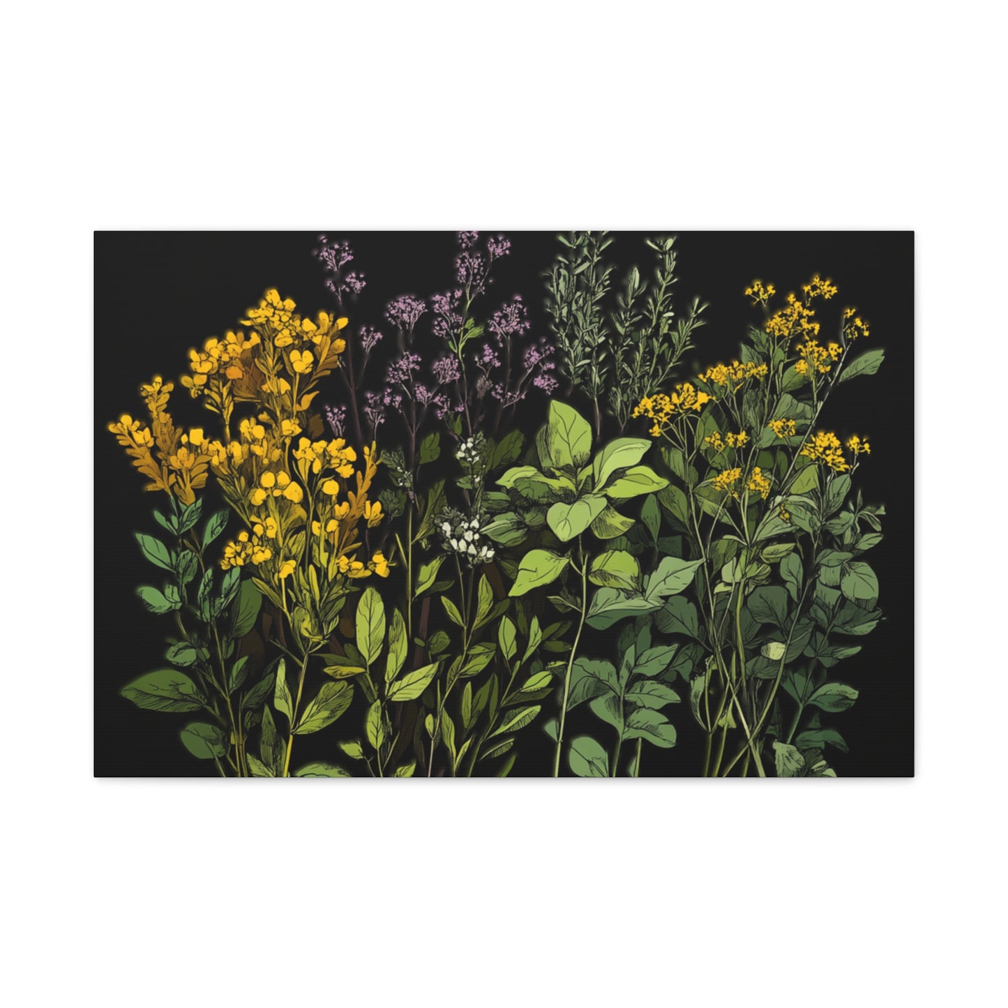 Botanical Wall Art - Matte Canvas Print of Colorful Herbs and Flowers