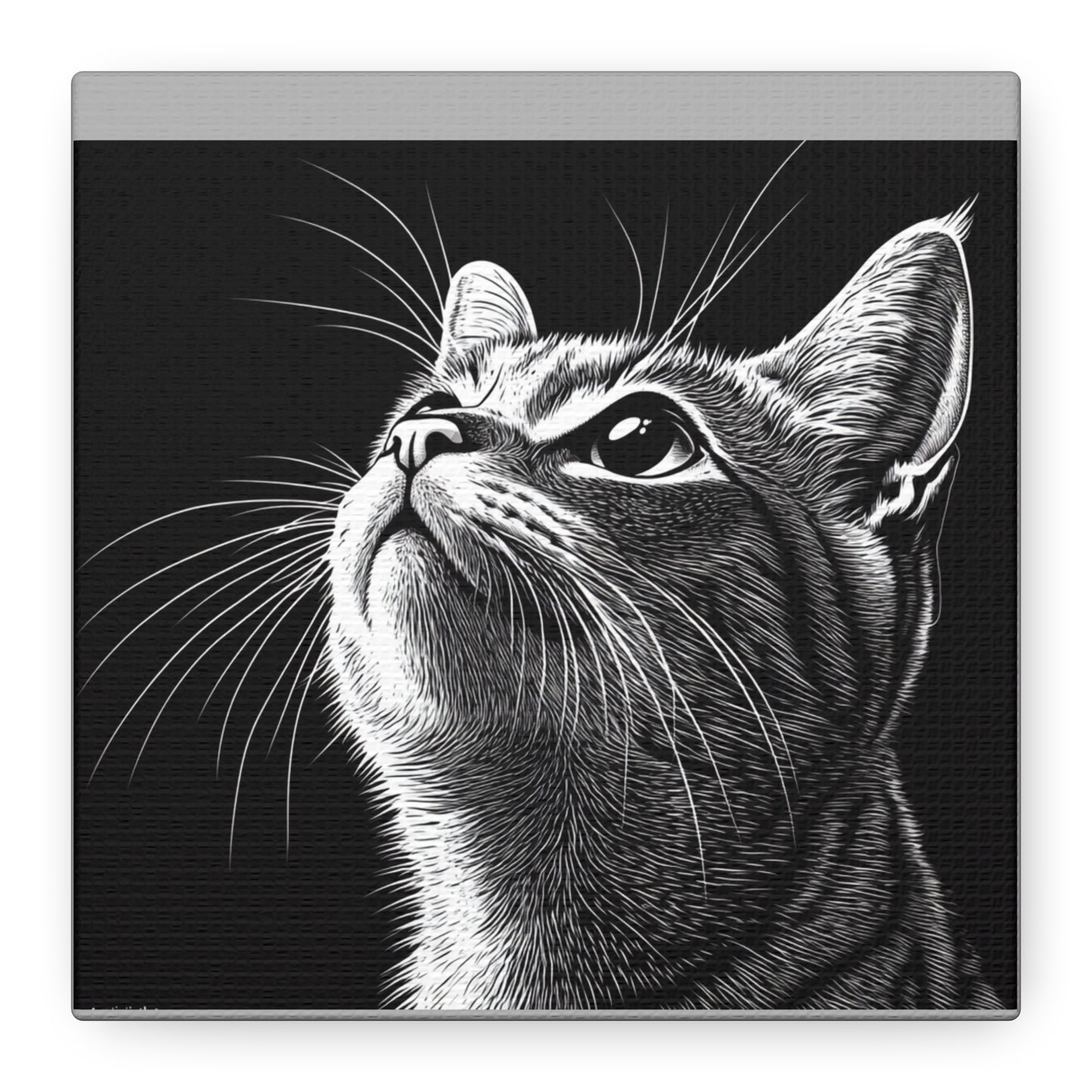 Portrait Cat Canvas Wall Art - Black and White Stretched Print