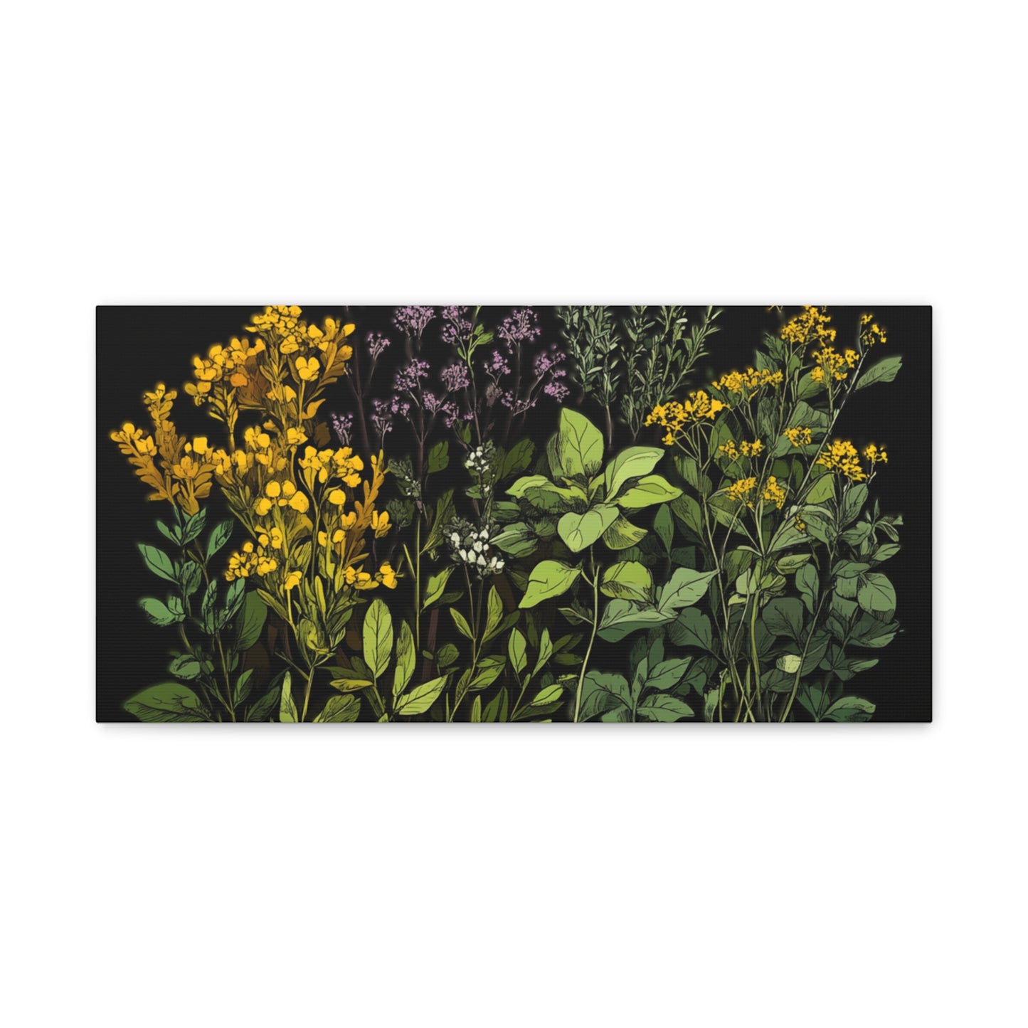 Botanical Wall Art - Matte Canvas Print of Colorful Herbs and Flowers