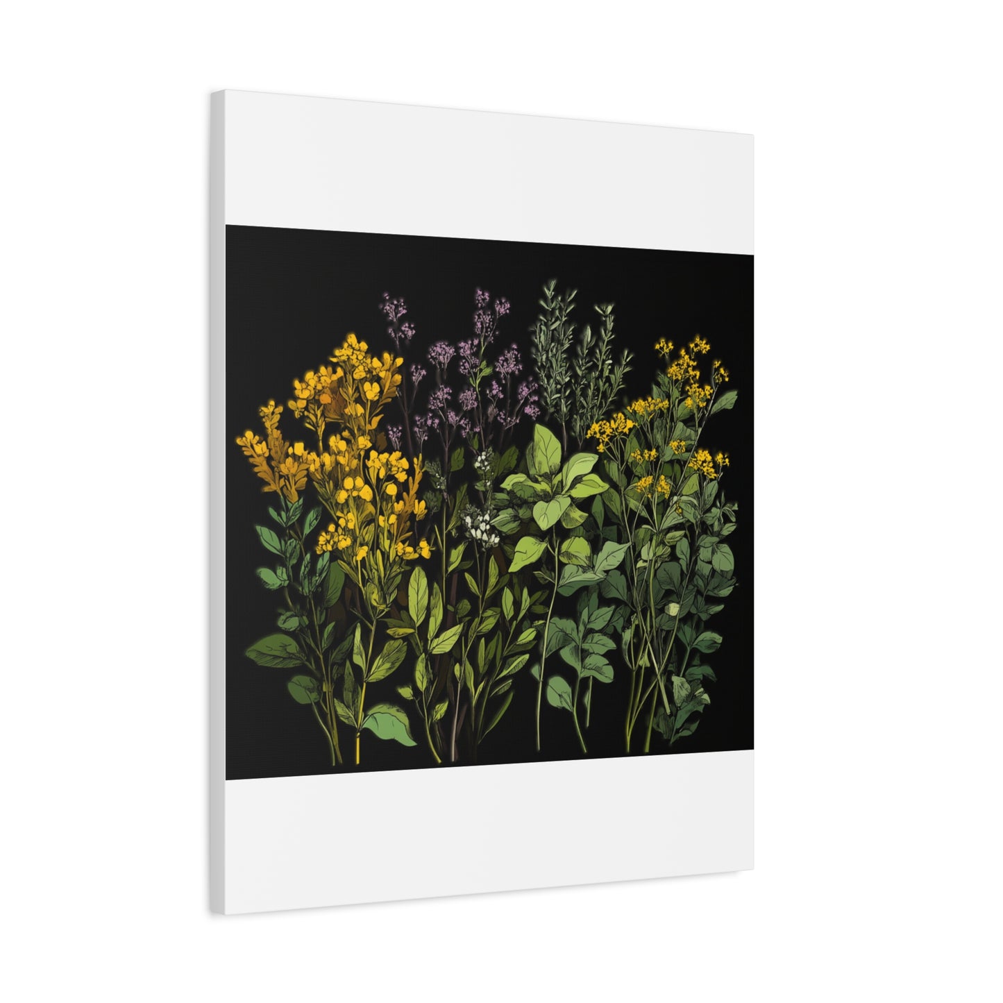 Botanical Wall Art - Matte Canvas Print of Colorful Herbs and Flowers
