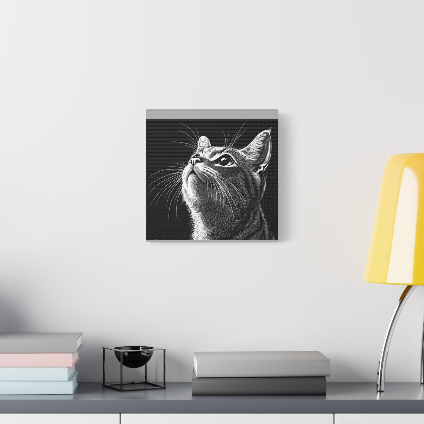 Portrait Cat Canvas Wall Art - Black and White Stretched Print