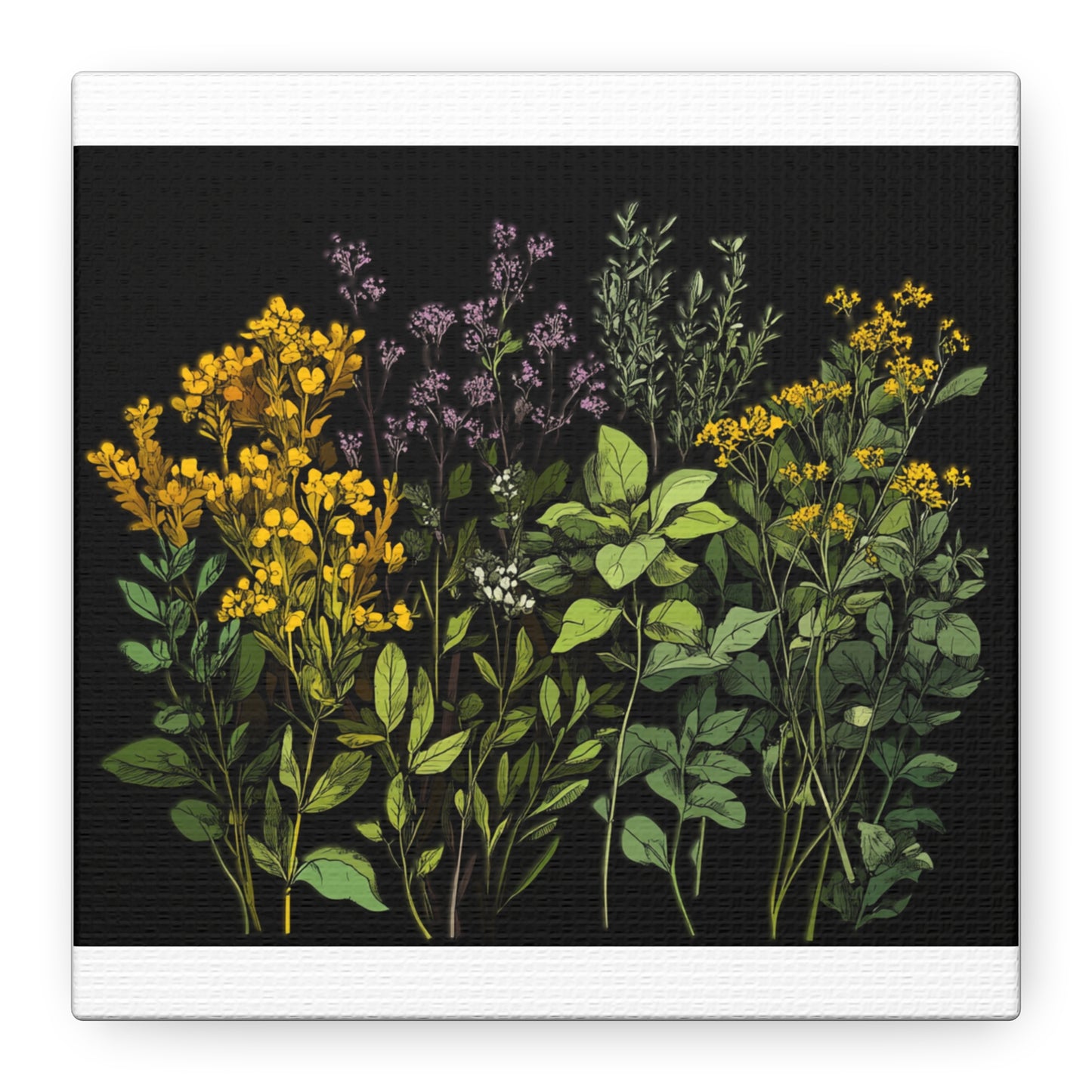 Botanical Wall Art - Matte Canvas Print of Colorful Herbs and Flowers
