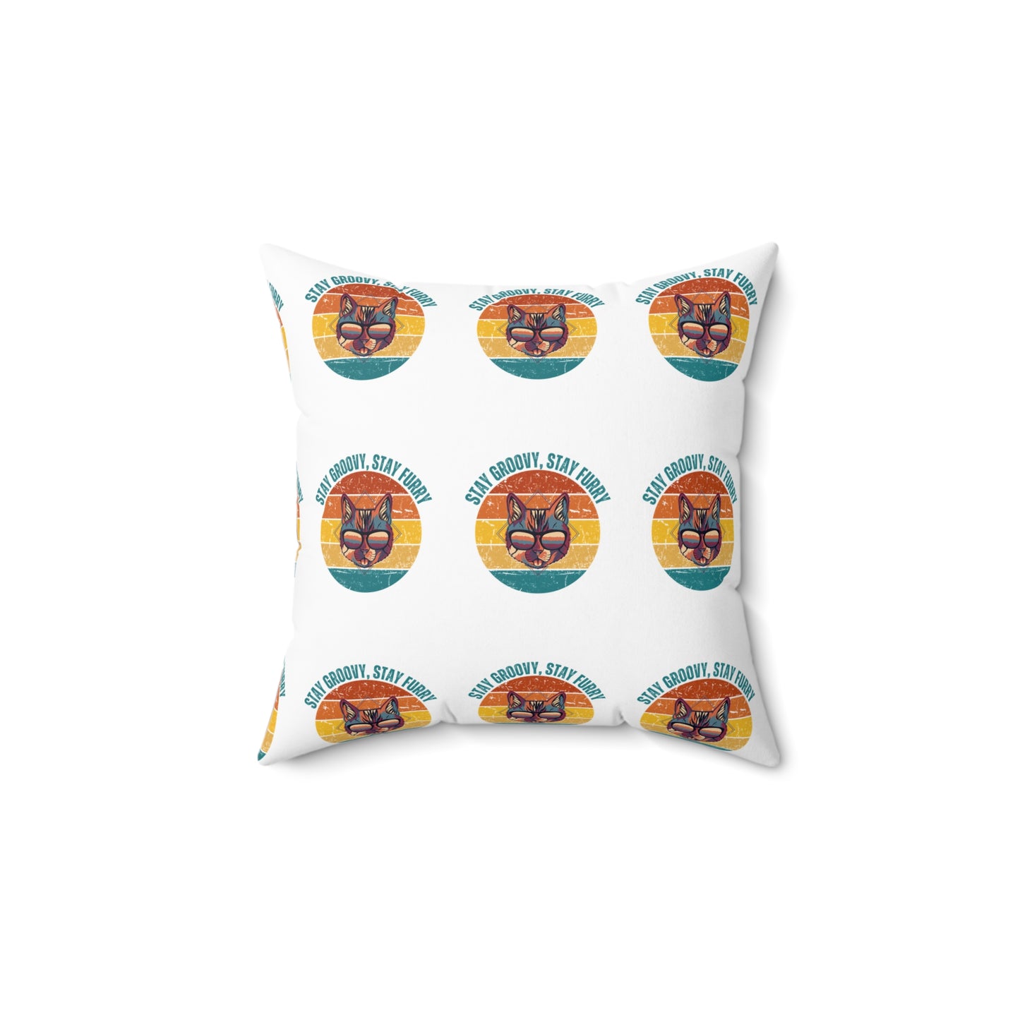 Stay Groovy Cat Pillow - Fun Spun Polyester Square Pillow for Home Decor