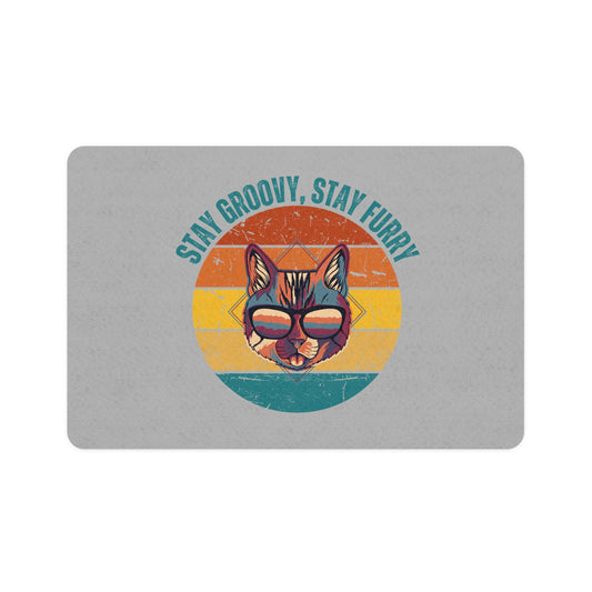 Stay Groovy Pet Food Mat - 12x18 Retro Cat Design