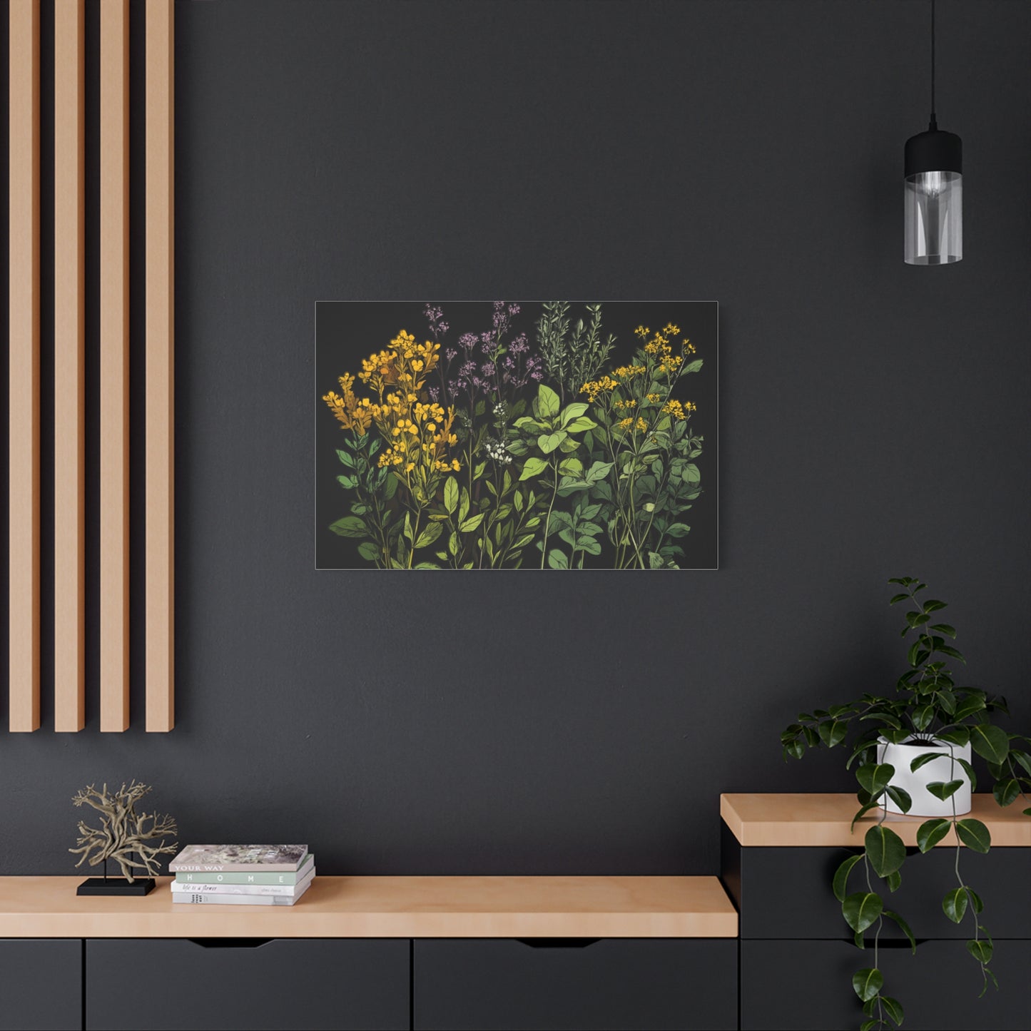 Botanical Wall Art - Matte Canvas Print of Colorful Herbs and Flowers