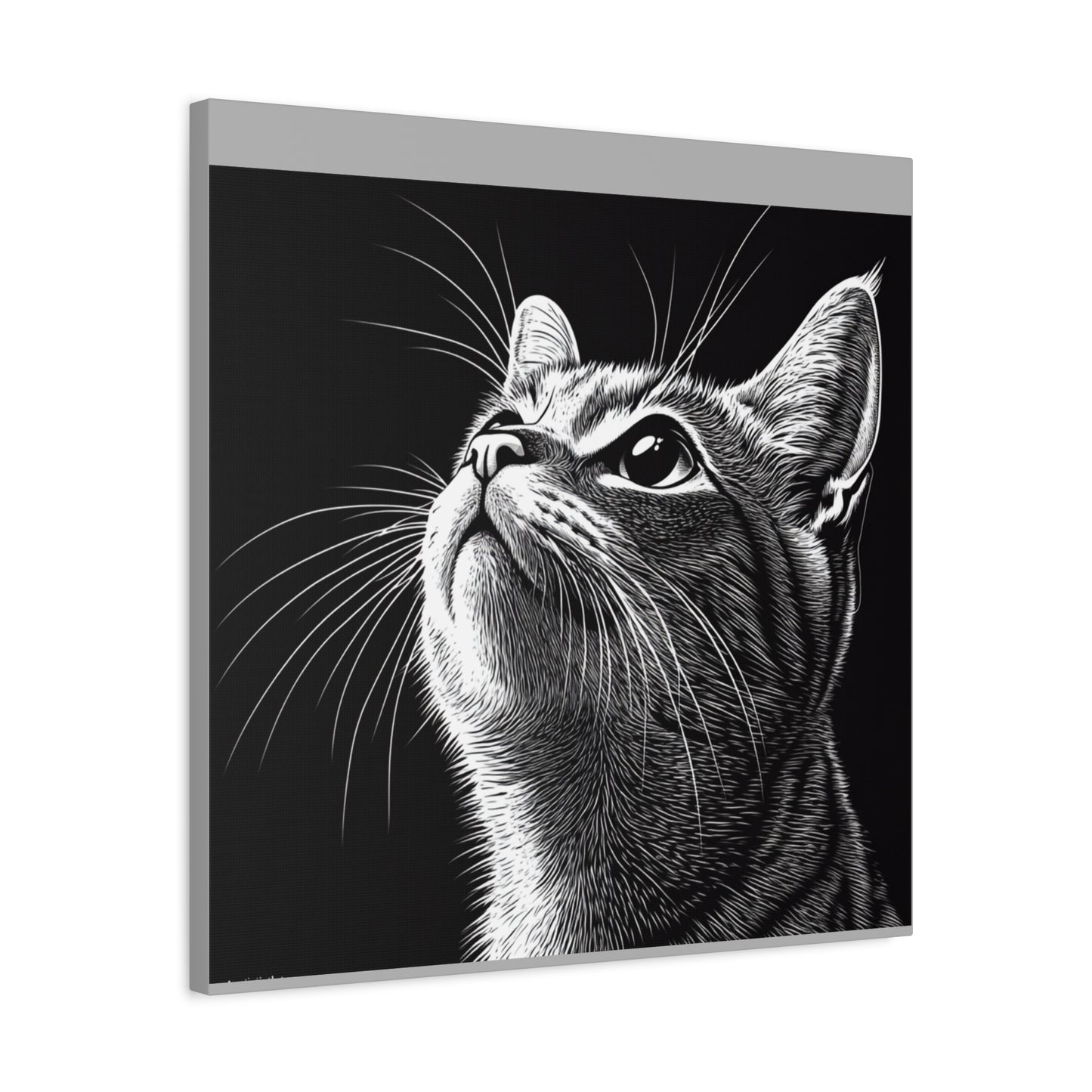 Portrait Cat Canvas Wall Art - Black and White Stretched Print