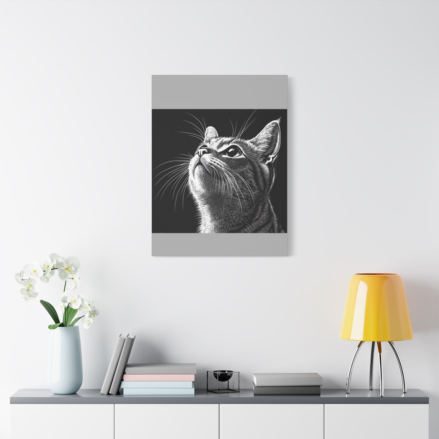 Portrait Cat Canvas Wall Art - Black and White Stretched Print