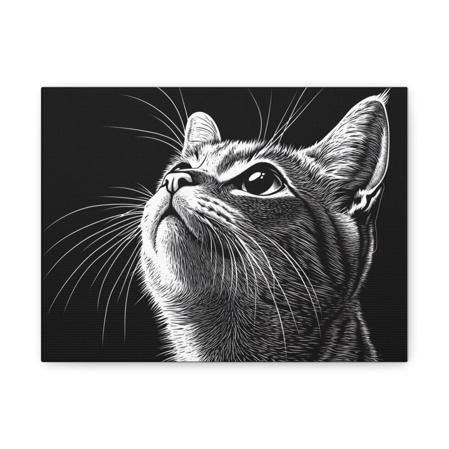 Portrait Cat Canvas Wall Art - Black and White Stretched Print