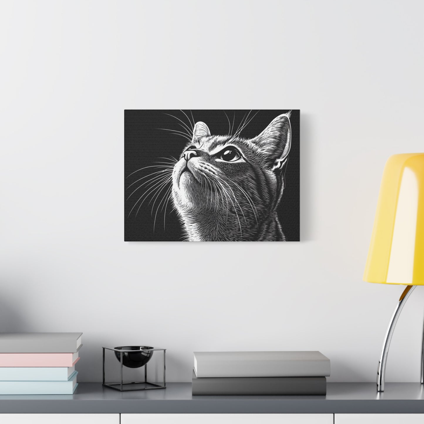 Portrait Cat Canvas Wall Art - Black and White Stretched Print