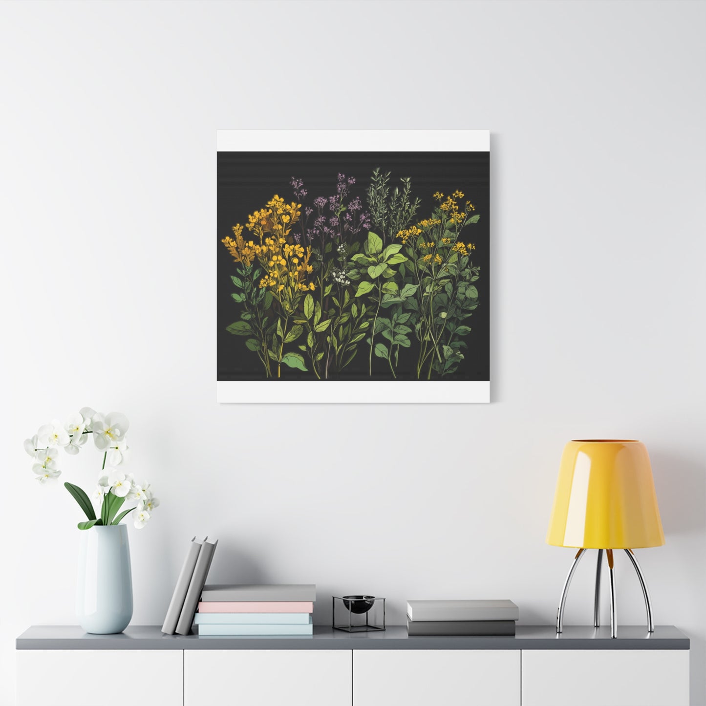 Botanical Wall Art - Matte Canvas Print of Colorful Herbs and Flowers