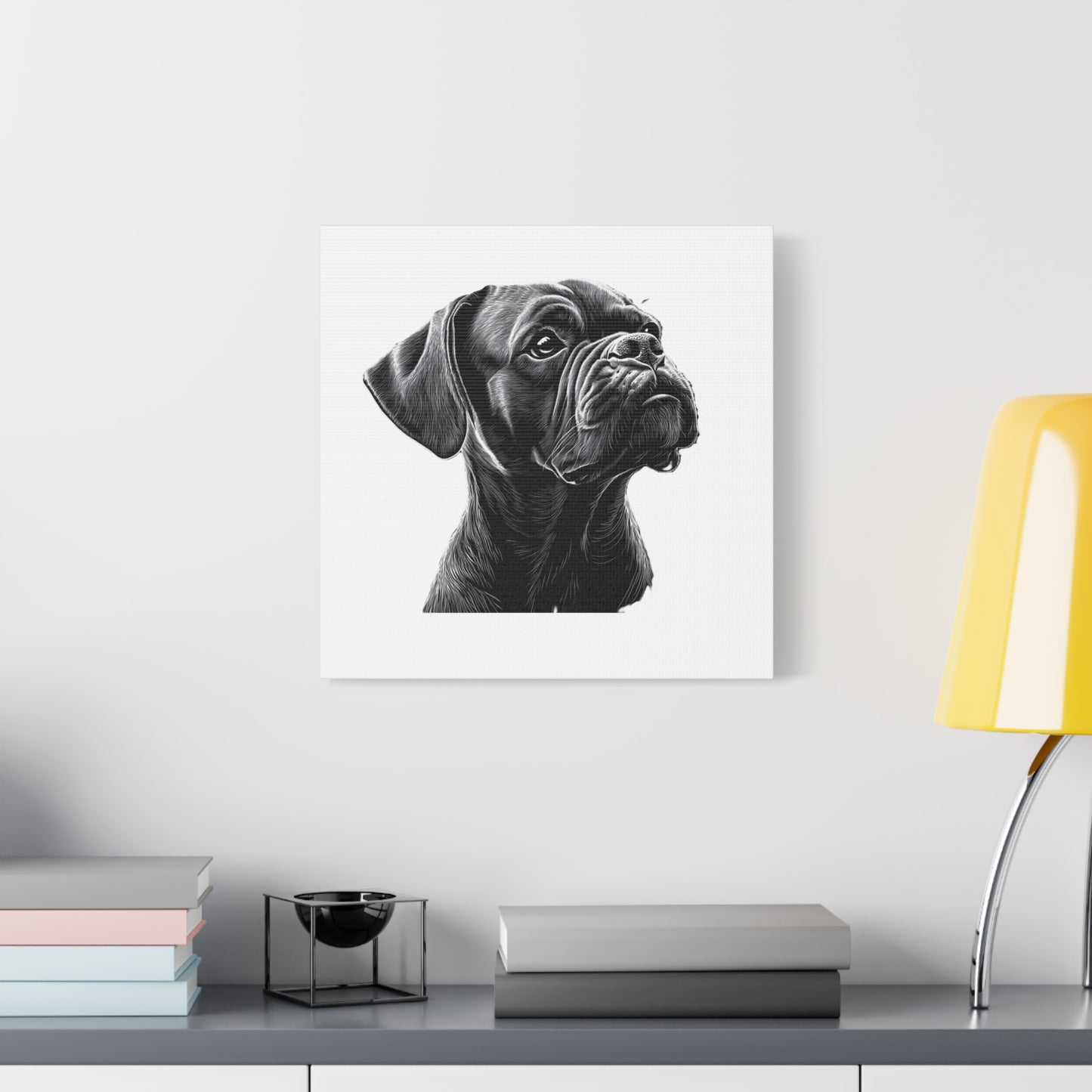Canvas Wall Art - Black Boxer Dog Portrait - Pet Lover Home Decor