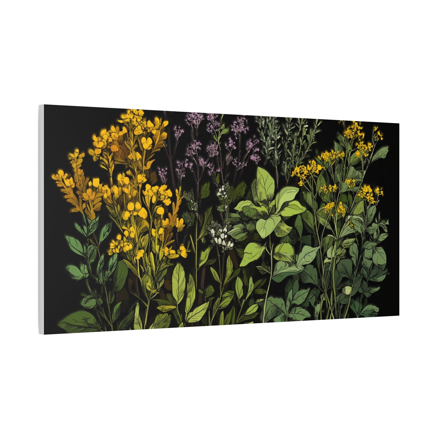 Botanical Wall Art - Matte Canvas Print of Colorful Herbs and Flowers