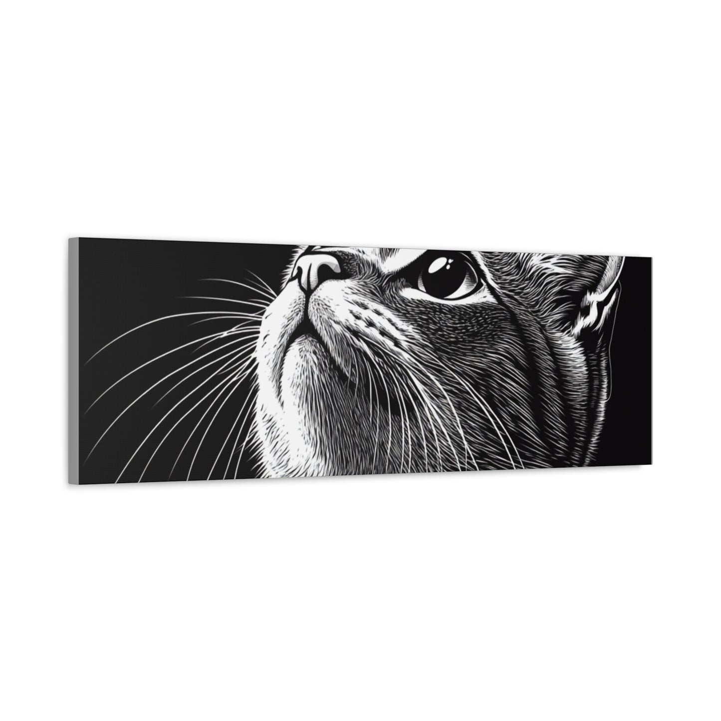 Portrait Cat Canvas Wall Art - Black and White Stretched Print