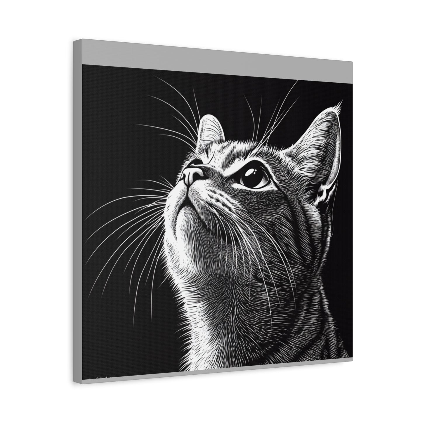 Portrait Cat Canvas Wall Art - Black and White Stretched Print