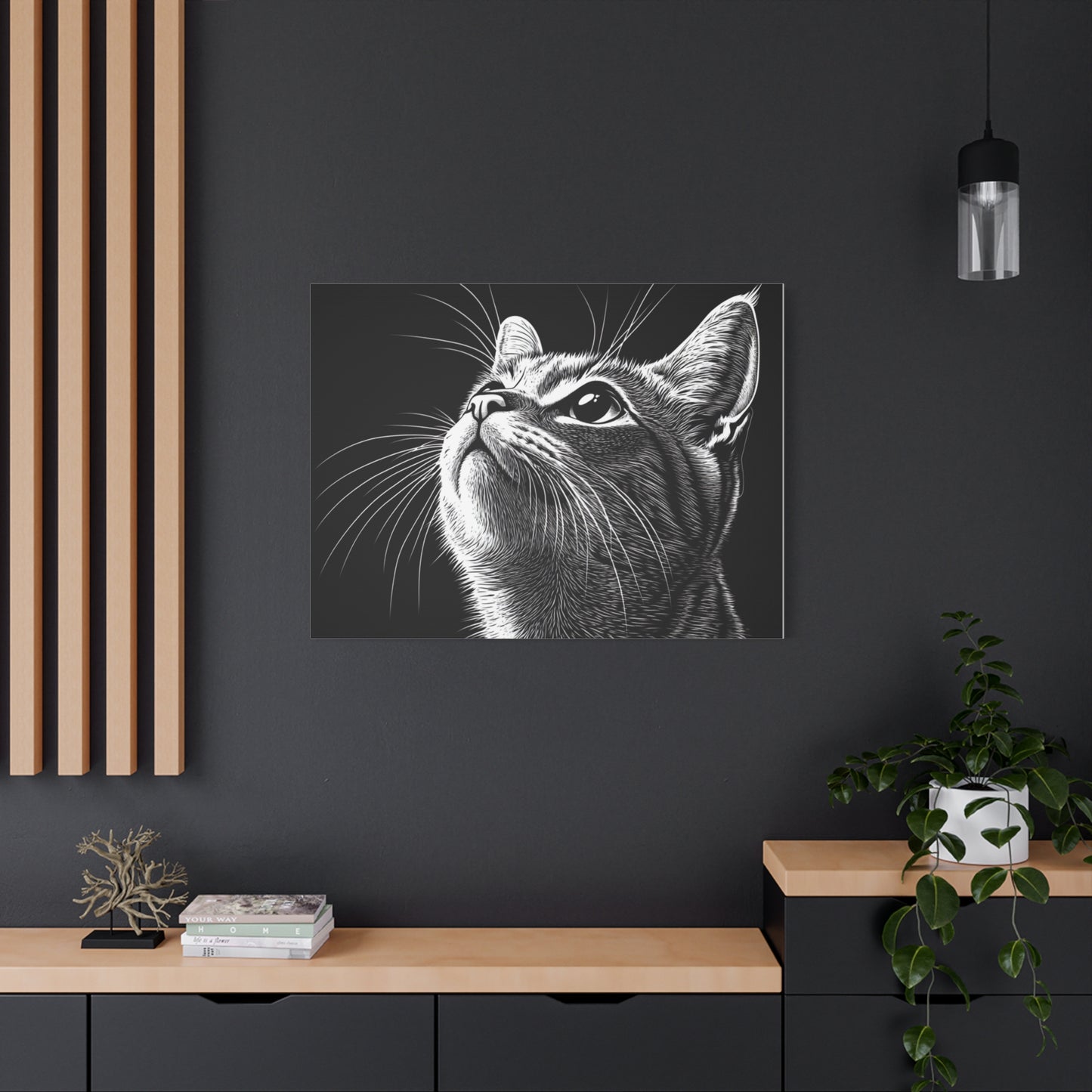 Portrait Cat Canvas Wall Art - Black and White Stretched Print