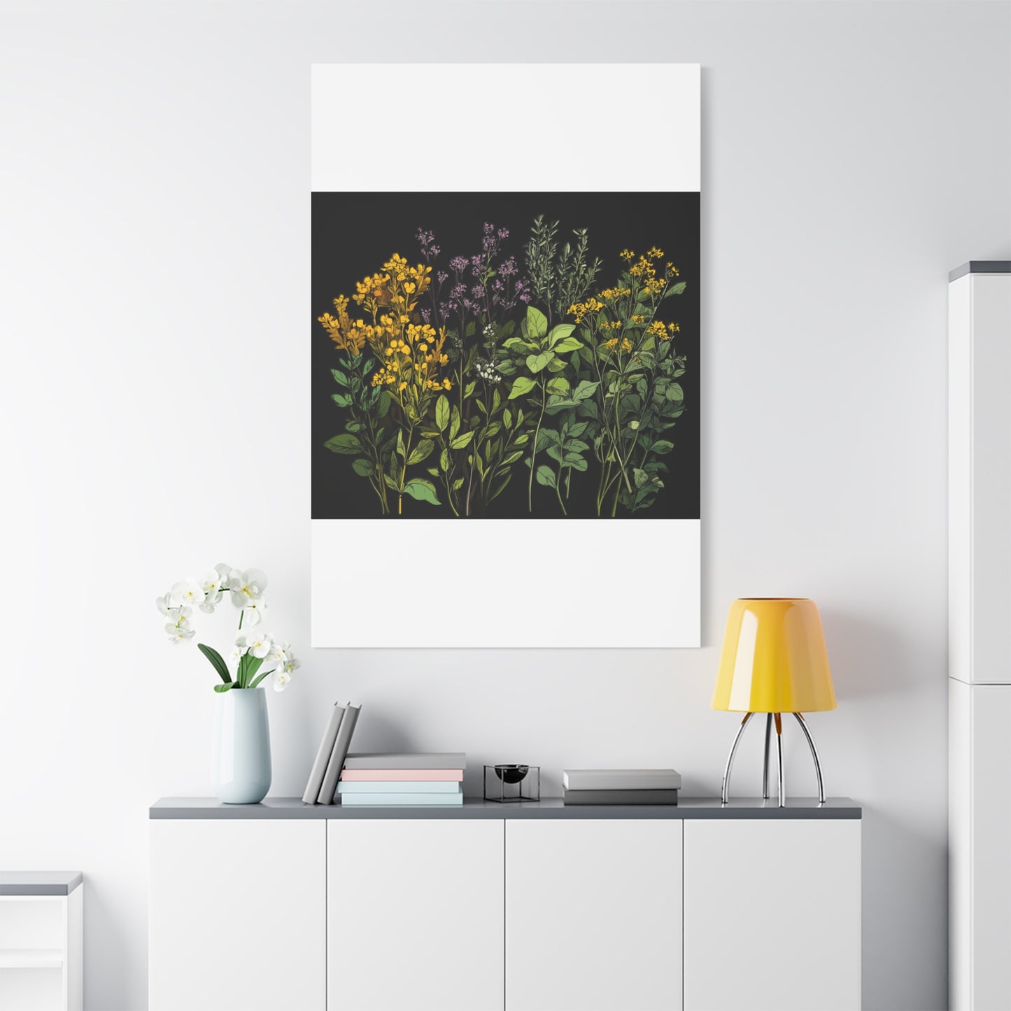 Botanical Wall Art - Matte Canvas Print of Colorful Herbs and Flowers