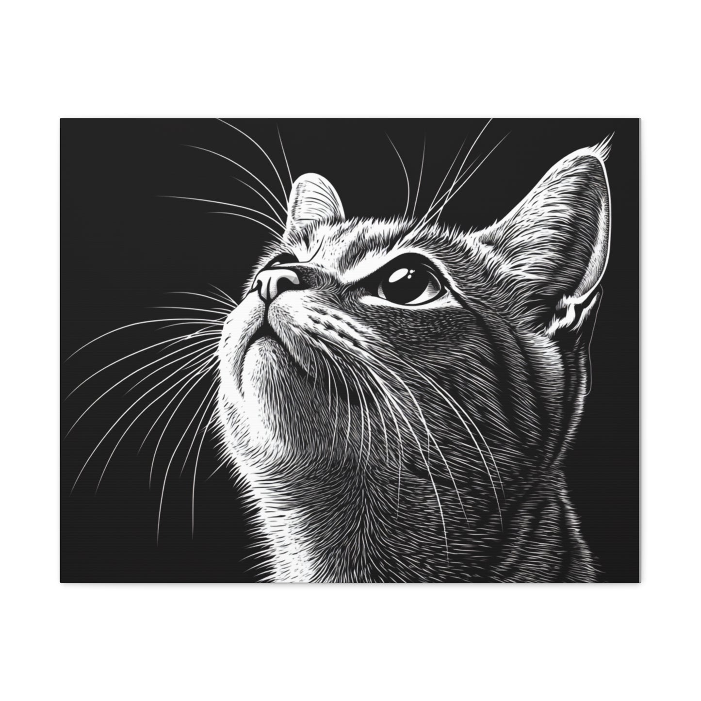 Portrait Cat Canvas Wall Art - Black and White Stretched Print