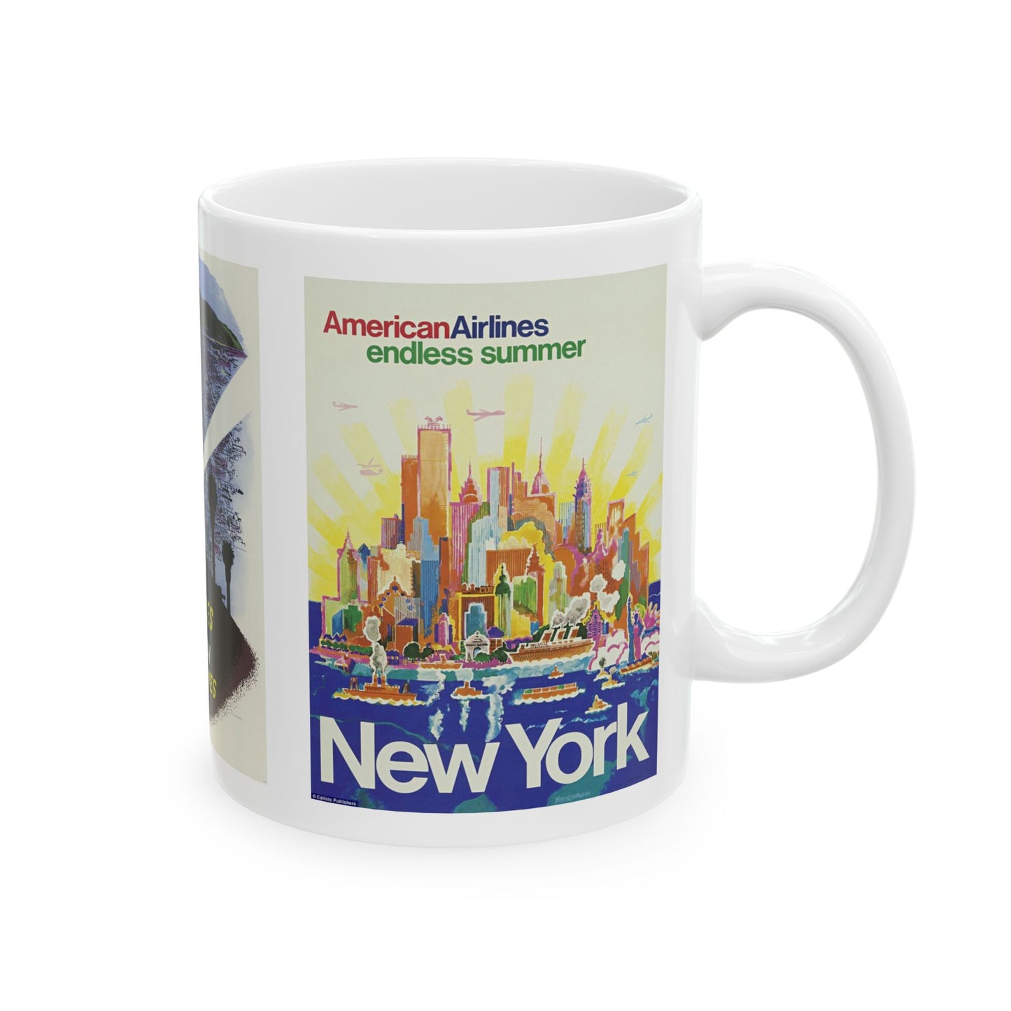 Niagara Falls, Los Angelis & New York Vintage Posters on a Travel Ceramic Mug - 11oz