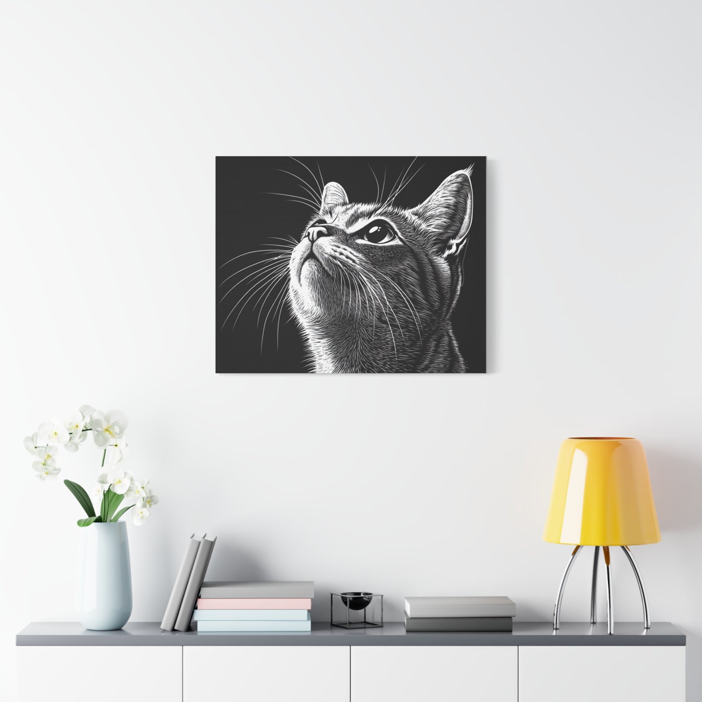 Portrait Cat Canvas Wall Art - Black and White Stretched Print