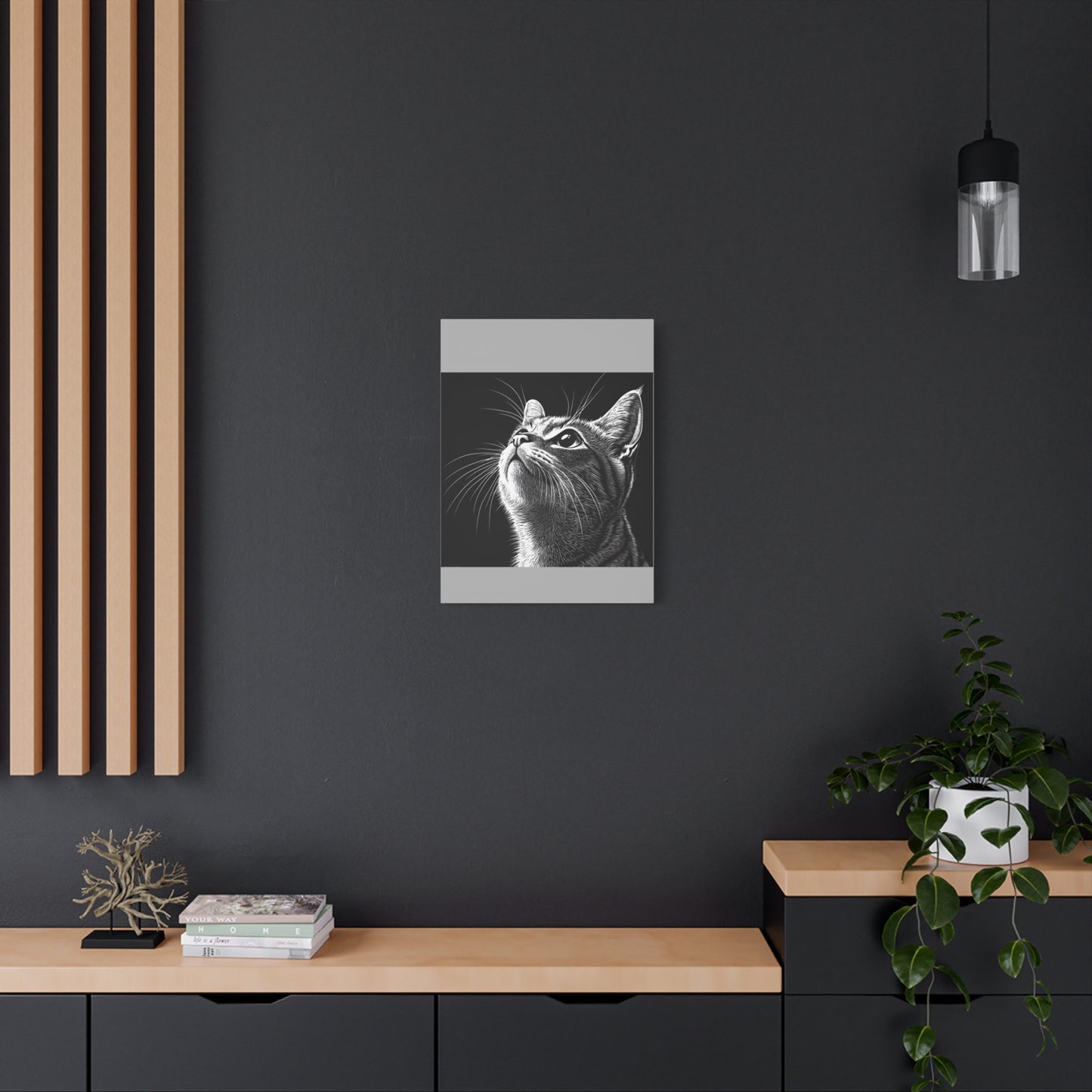 Portrait Cat Canvas Wall Art - Black and White Stretched Print