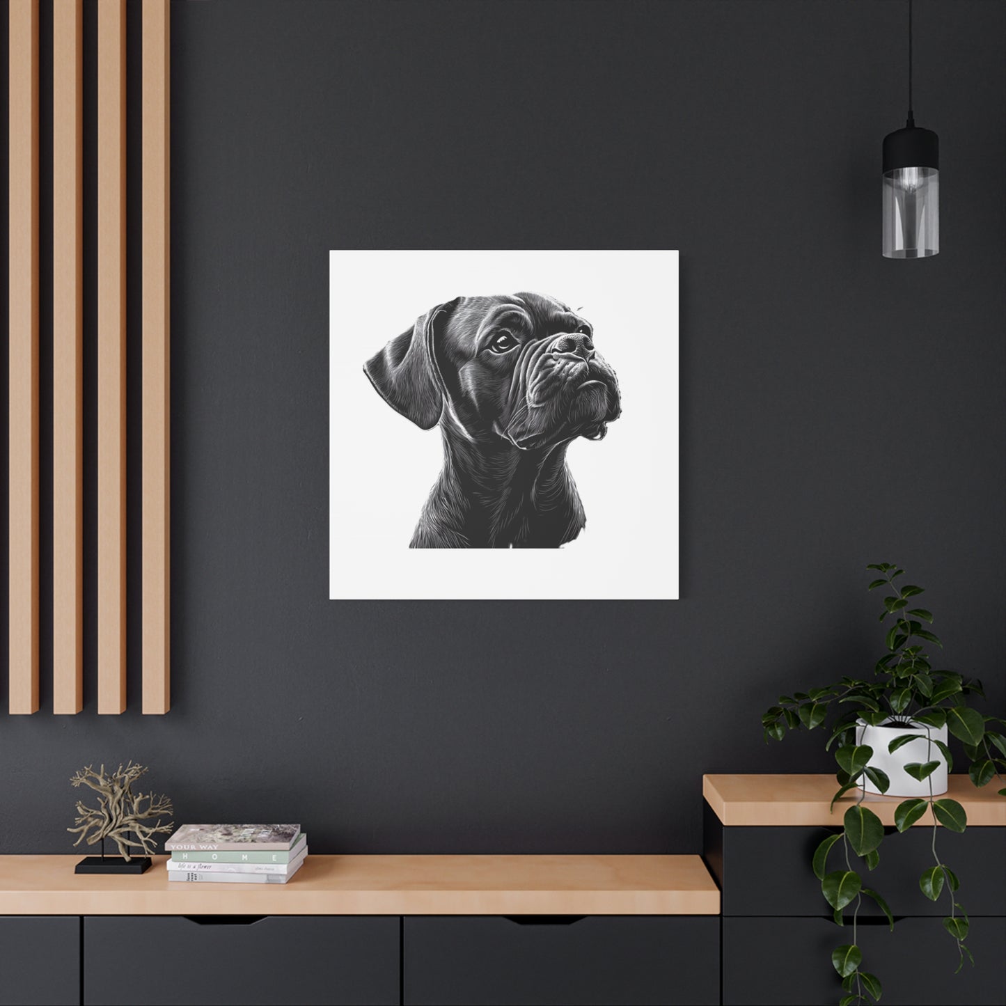 Canvas Wall Art - Black Boxer Dog Portrait - Pet Lover Home Decor