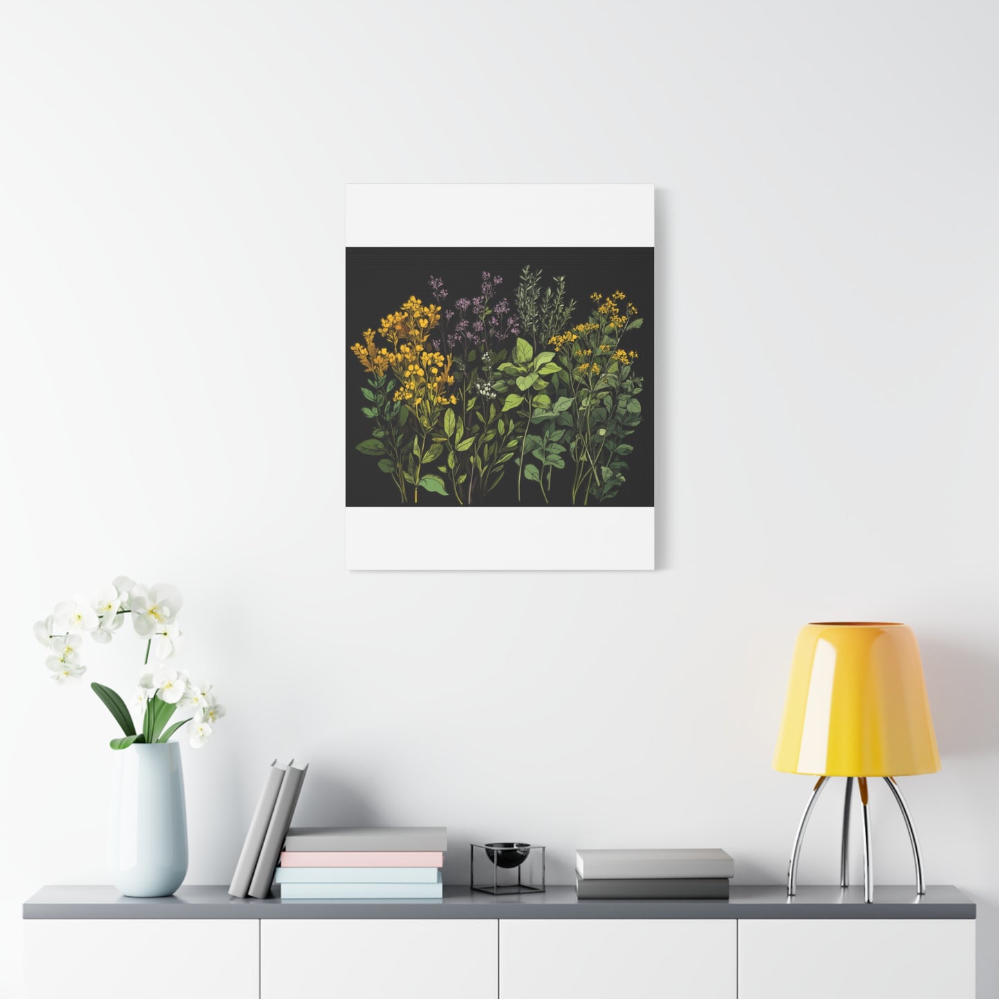 Botanical Wall Art - Matte Canvas Print of Colorful Herbs and Flowers