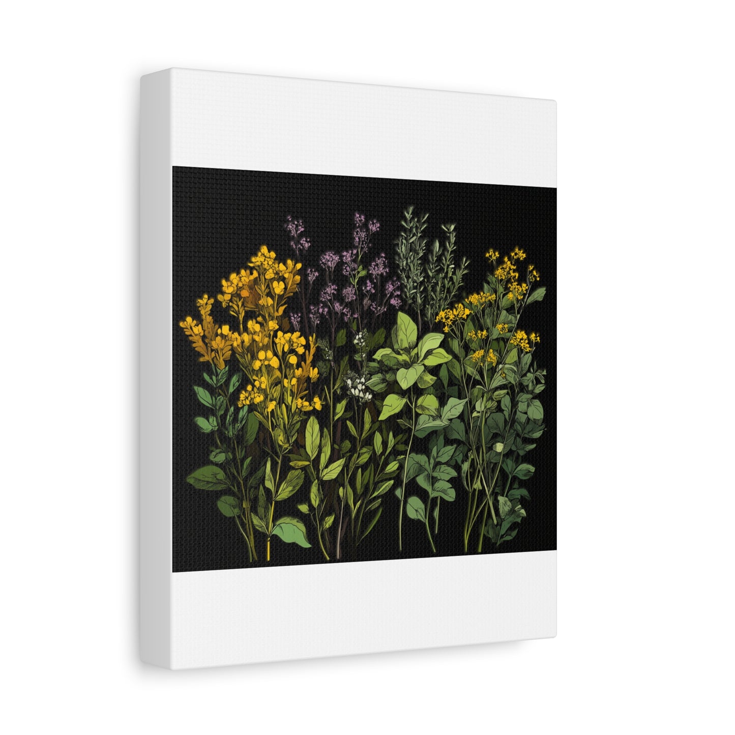 Botanical Wall Art - Matte Canvas Print of Colorful Herbs and Flowers