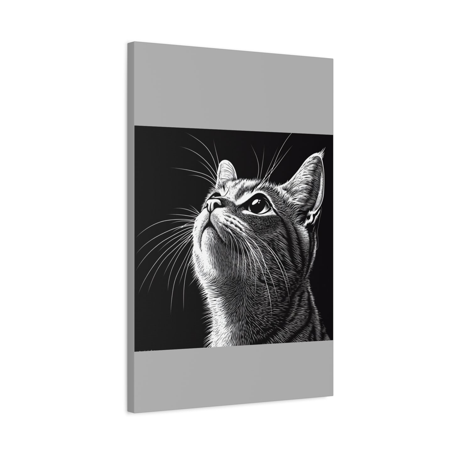 Portrait Cat Canvas Wall Art - Black and White Stretched Print