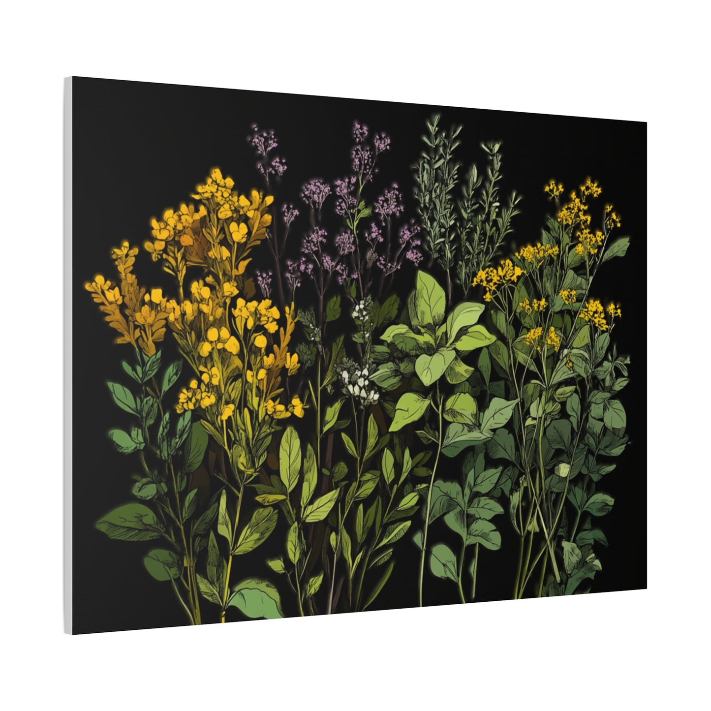 Botanical Wall Art - Matte Canvas Print of Colorful Herbs and Flowers