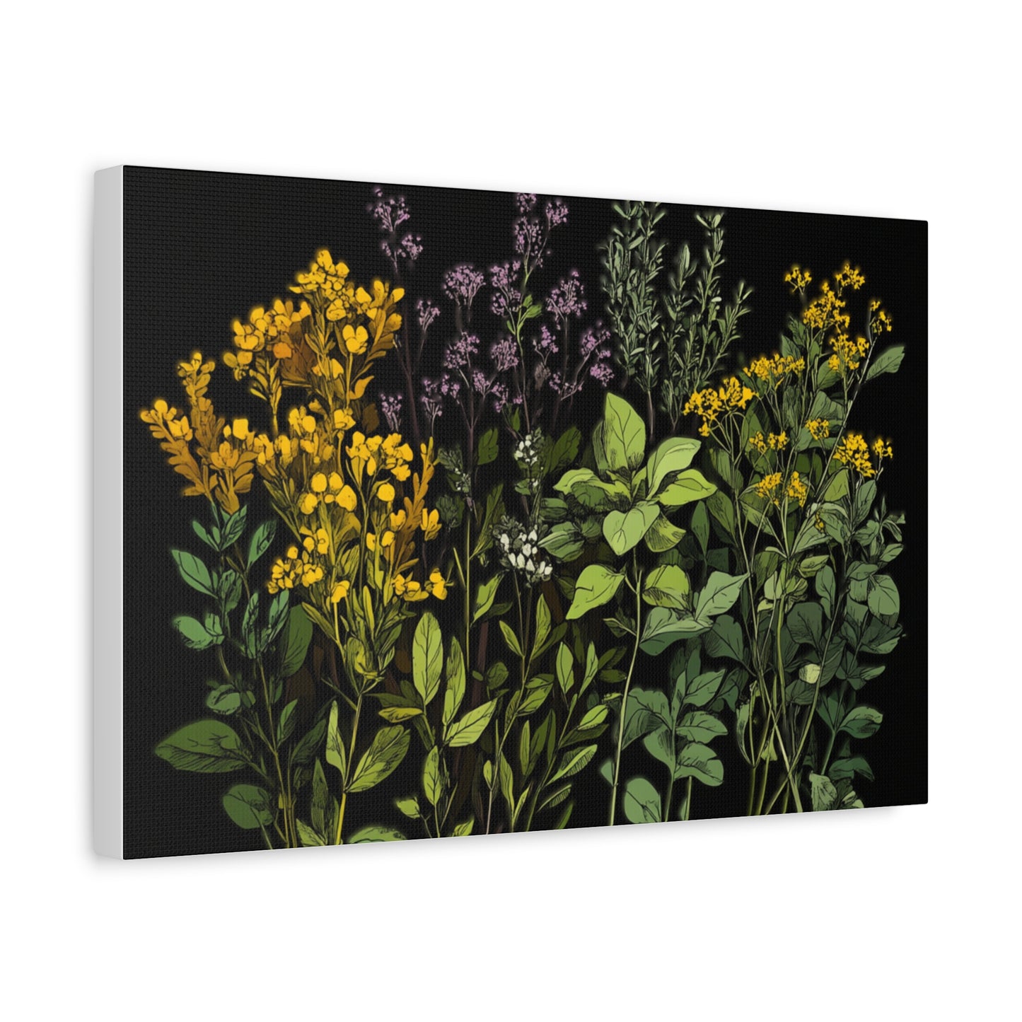 Botanical Wall Art - Matte Canvas Print of Colorful Herbs and Flowers