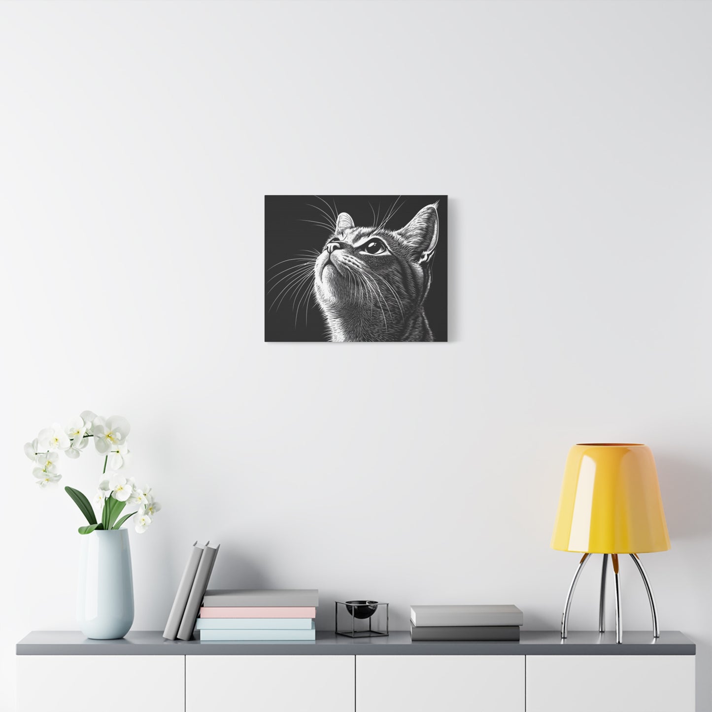 Portrait Cat Canvas Wall Art - Black and White Stretched Print