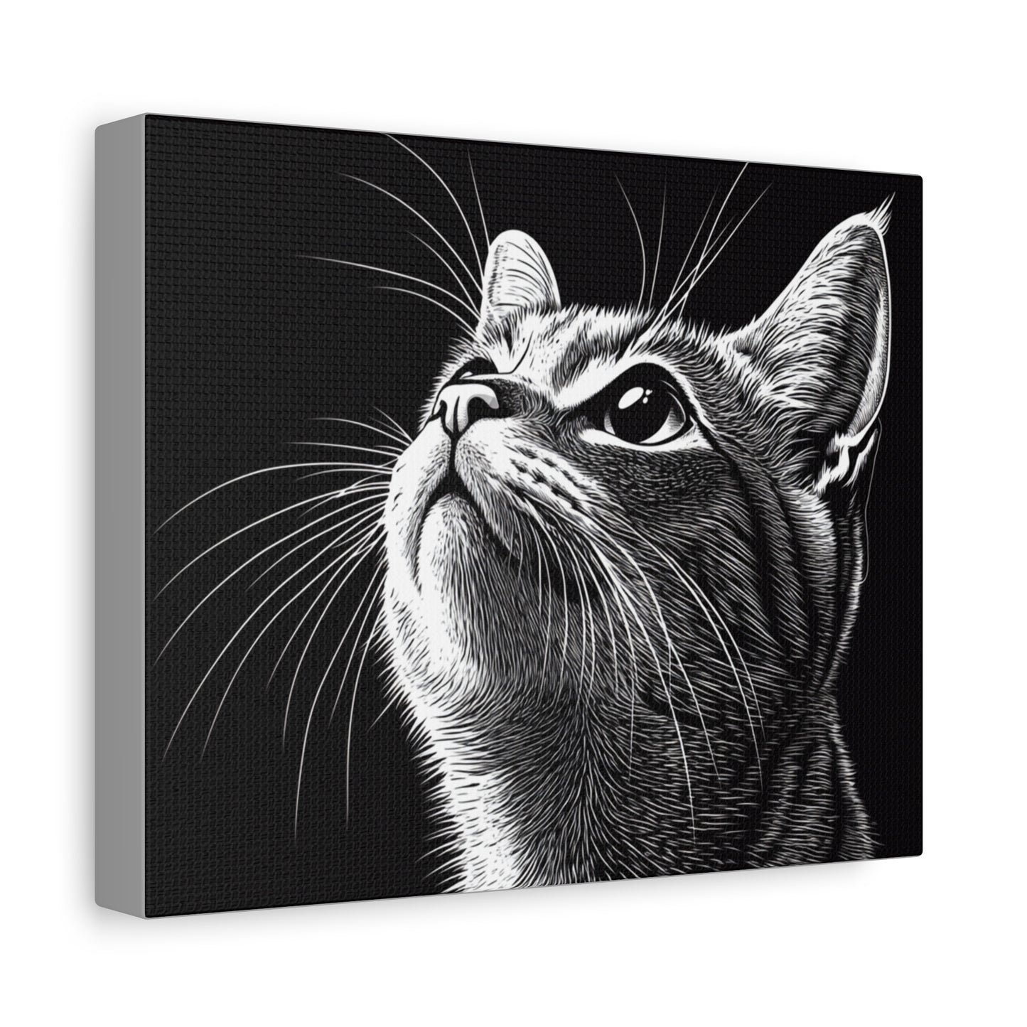 Portrait Cat Canvas Wall Art - Black and White Stretched Print