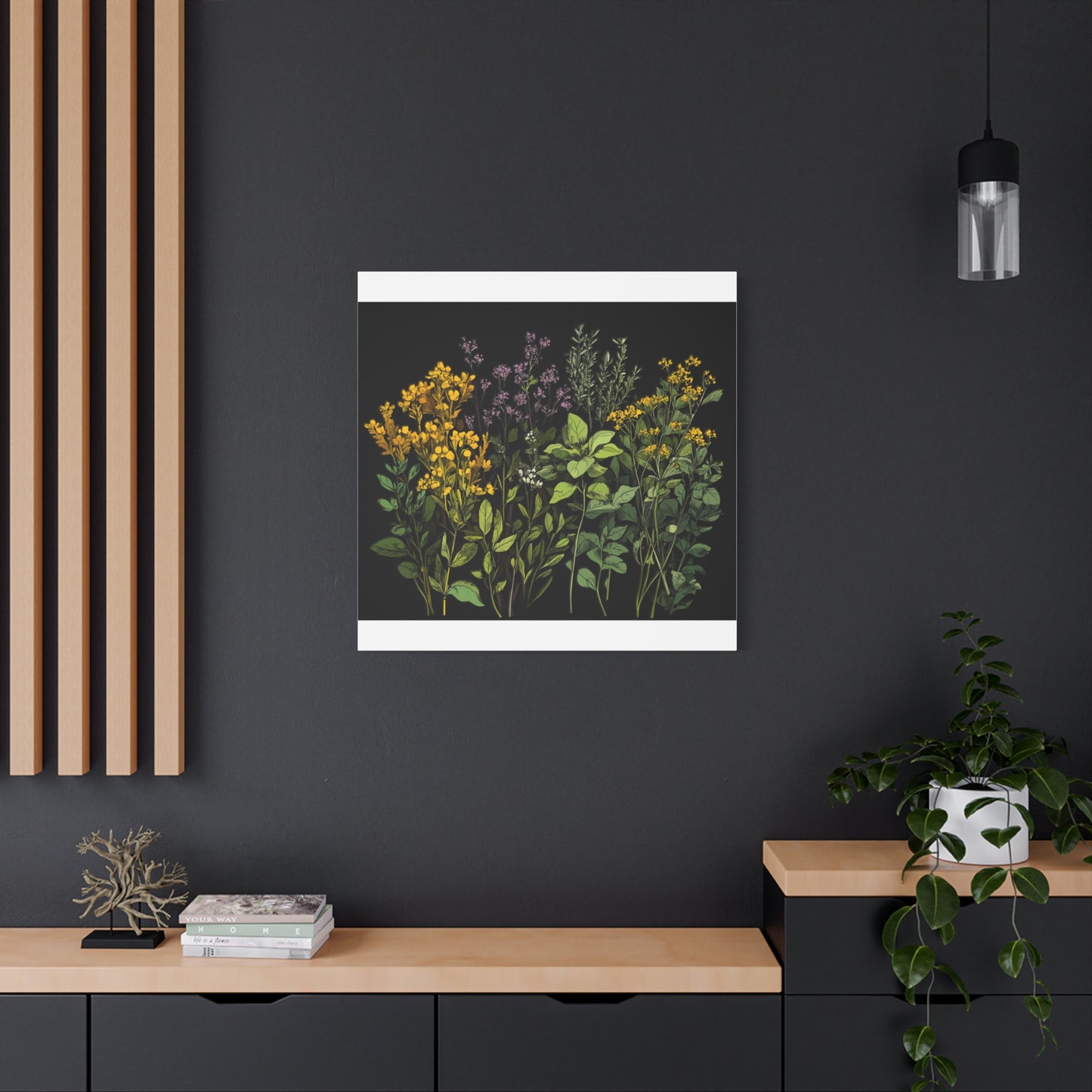 Botanical Wall Art - Matte Canvas Print of Colorful Herbs and Flowers
