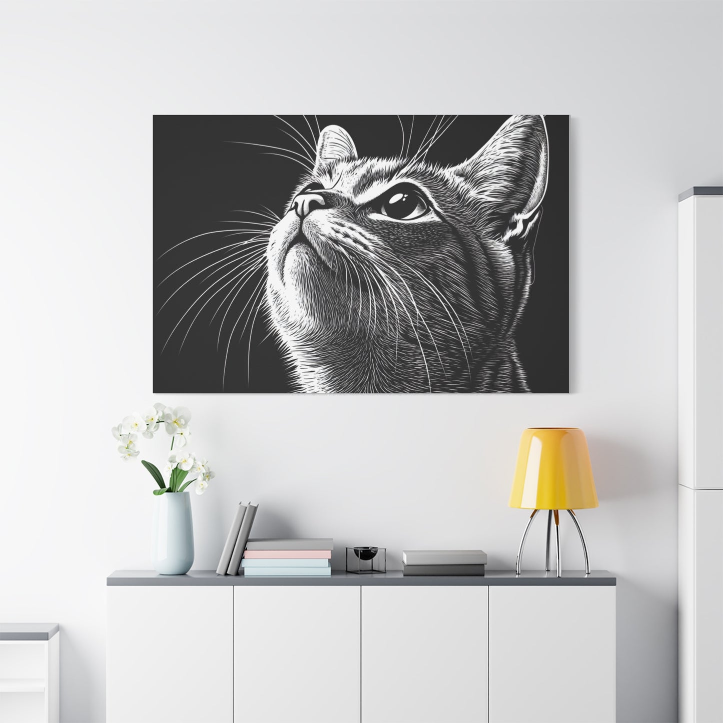 Portrait Cat Canvas Wall Art - Black and White Stretched Print