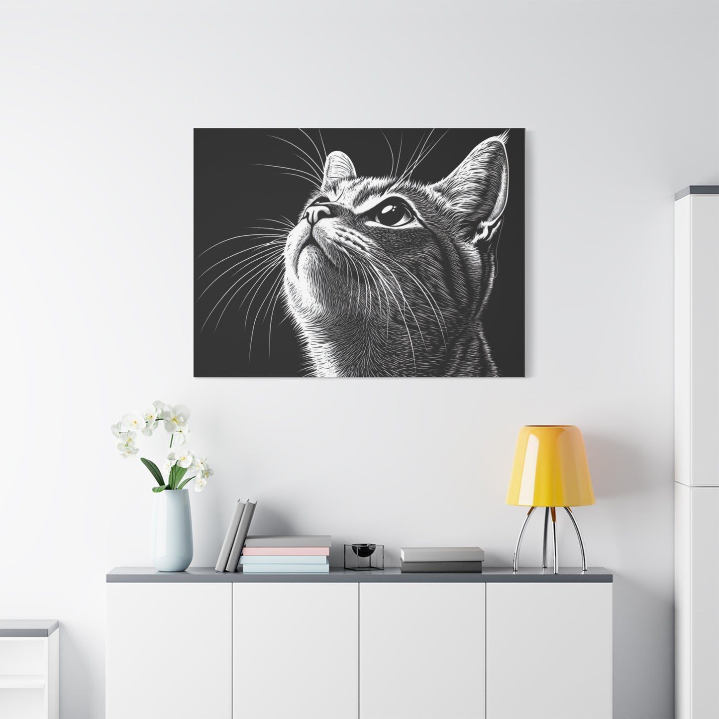 Portrait Cat Canvas Wall Art - Black and White Stretched Print