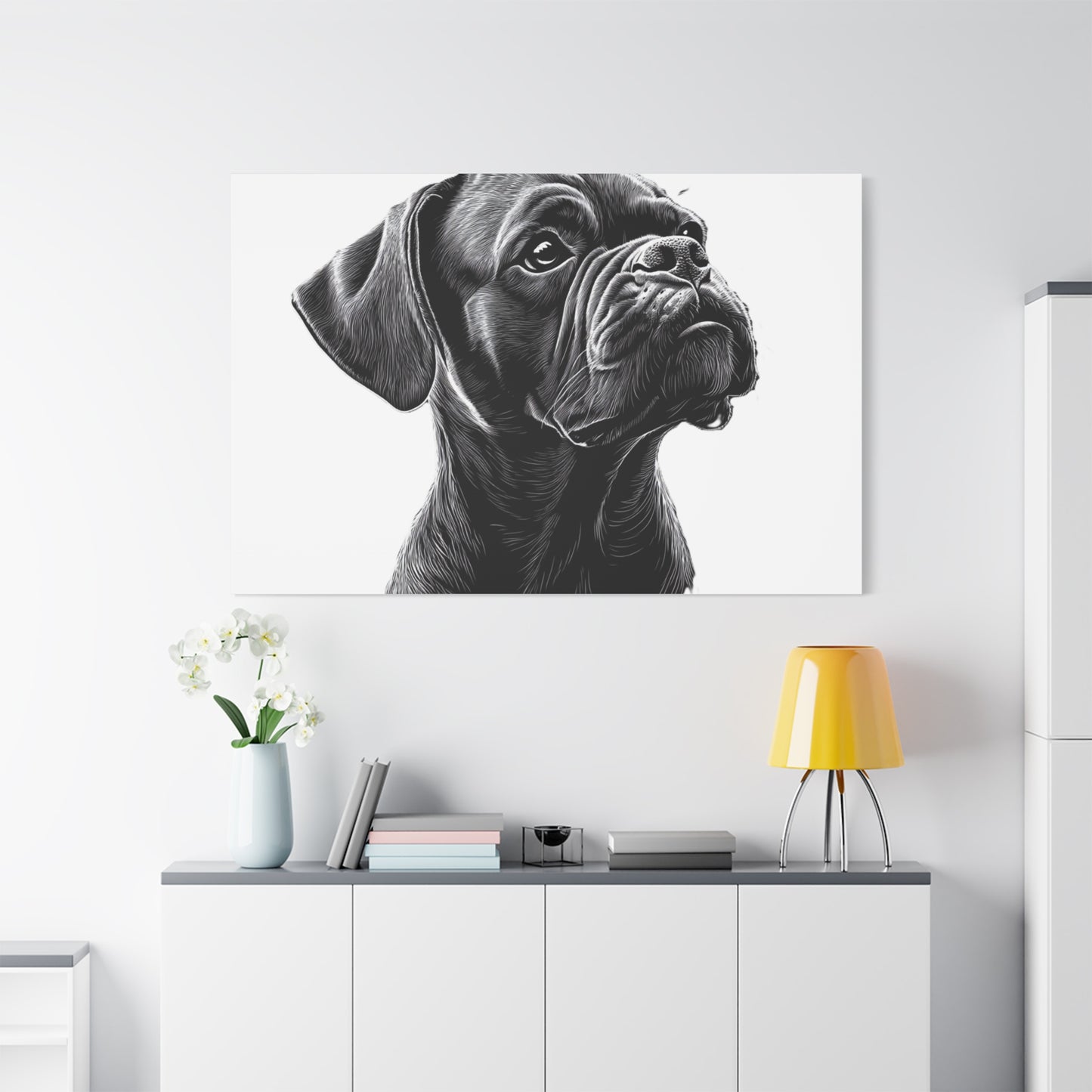 Canvas Wall Art - Black Boxer Dog Portrait - Pet Lover Home Decor