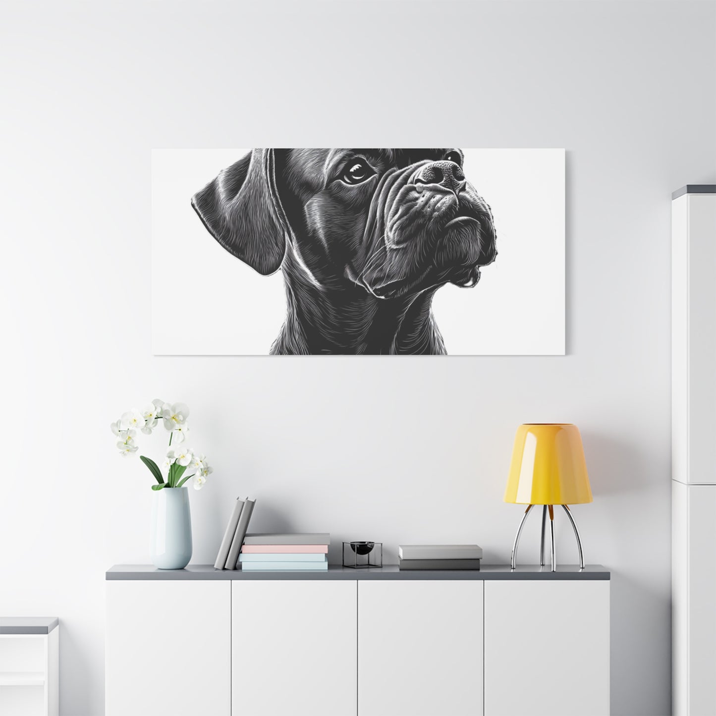 Canvas Wall Art - Black Boxer Dog Portrait - Pet Lover Home Decor