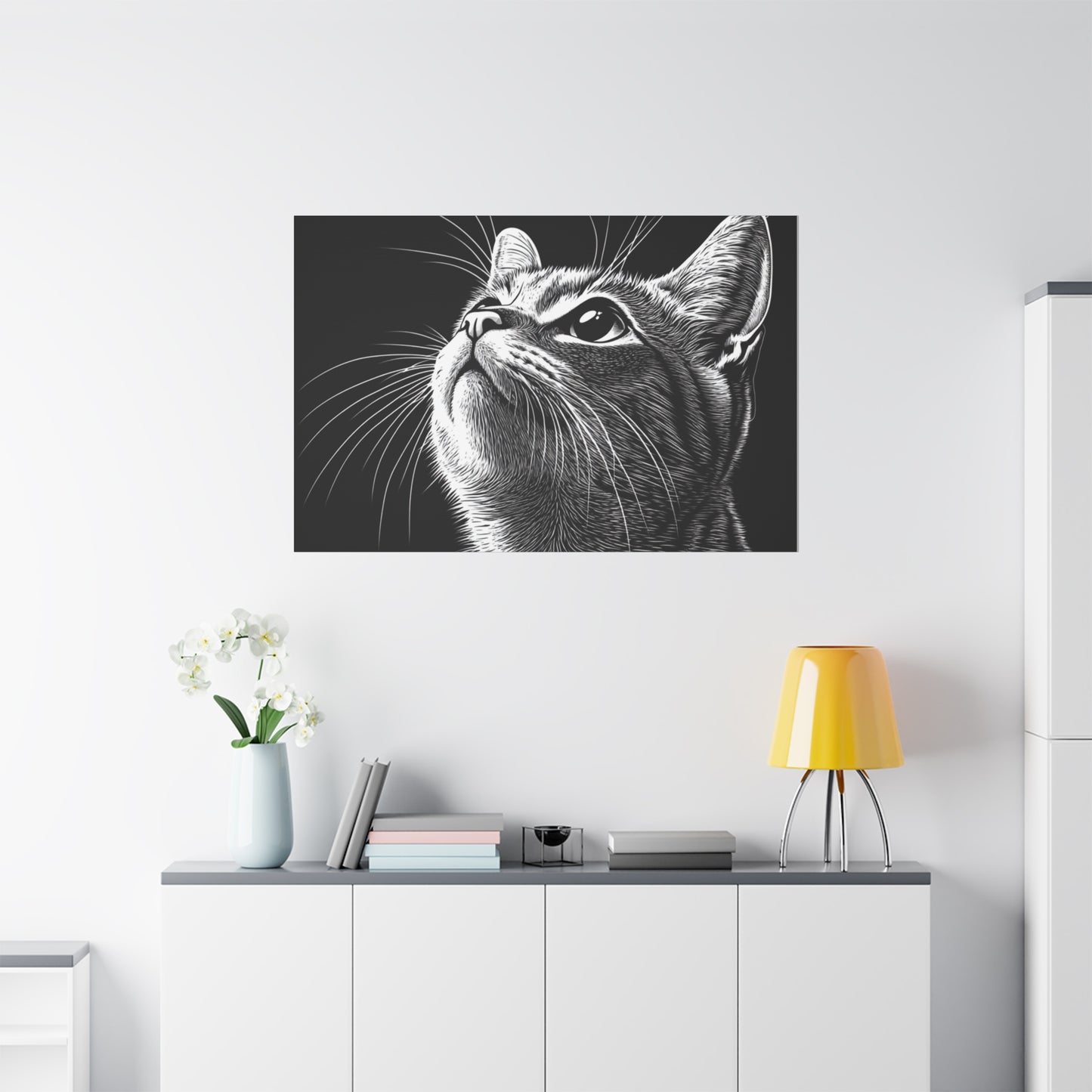 Portrait Cat Canvas Wall Art - Black and White Stretched Print