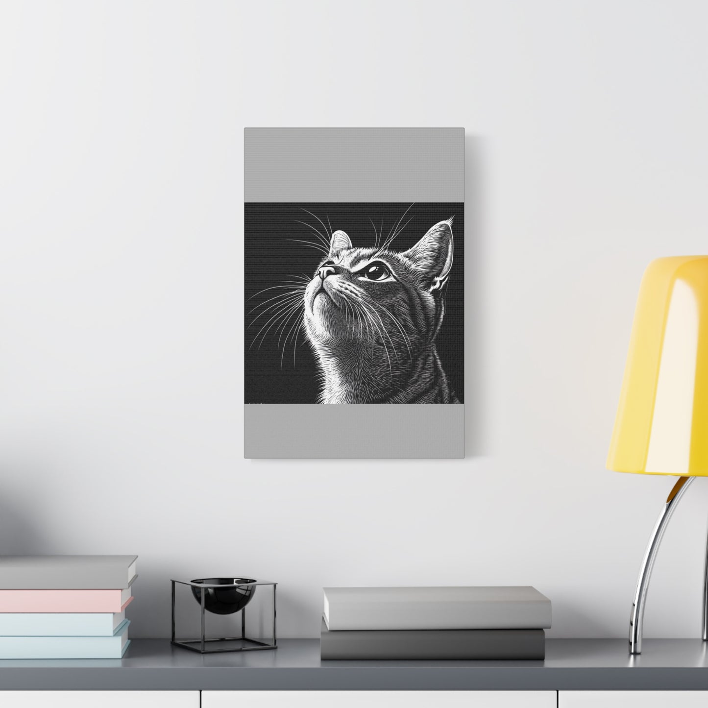 Portrait Cat Canvas Wall Art - Black and White Stretched Print