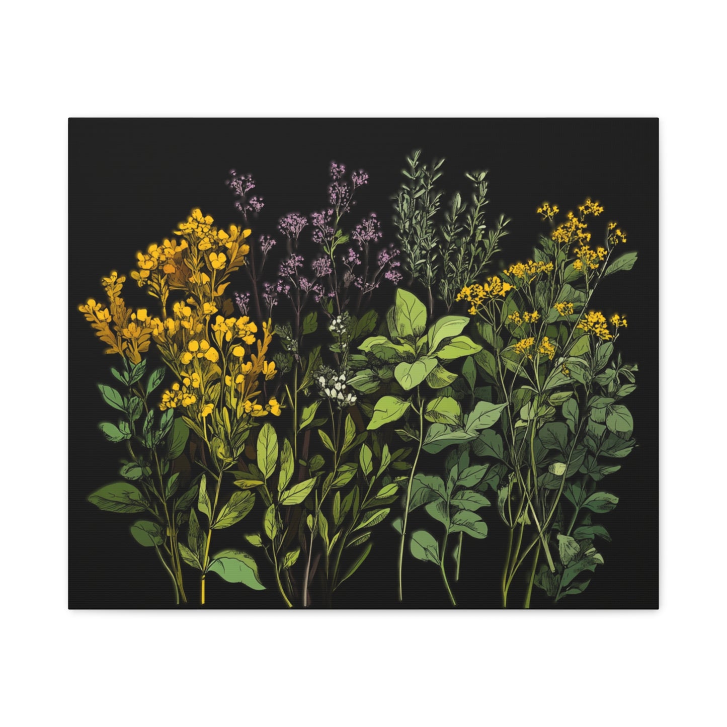 Botanical Wall Art - Matte Canvas Print of Colorful Herbs and Flowers