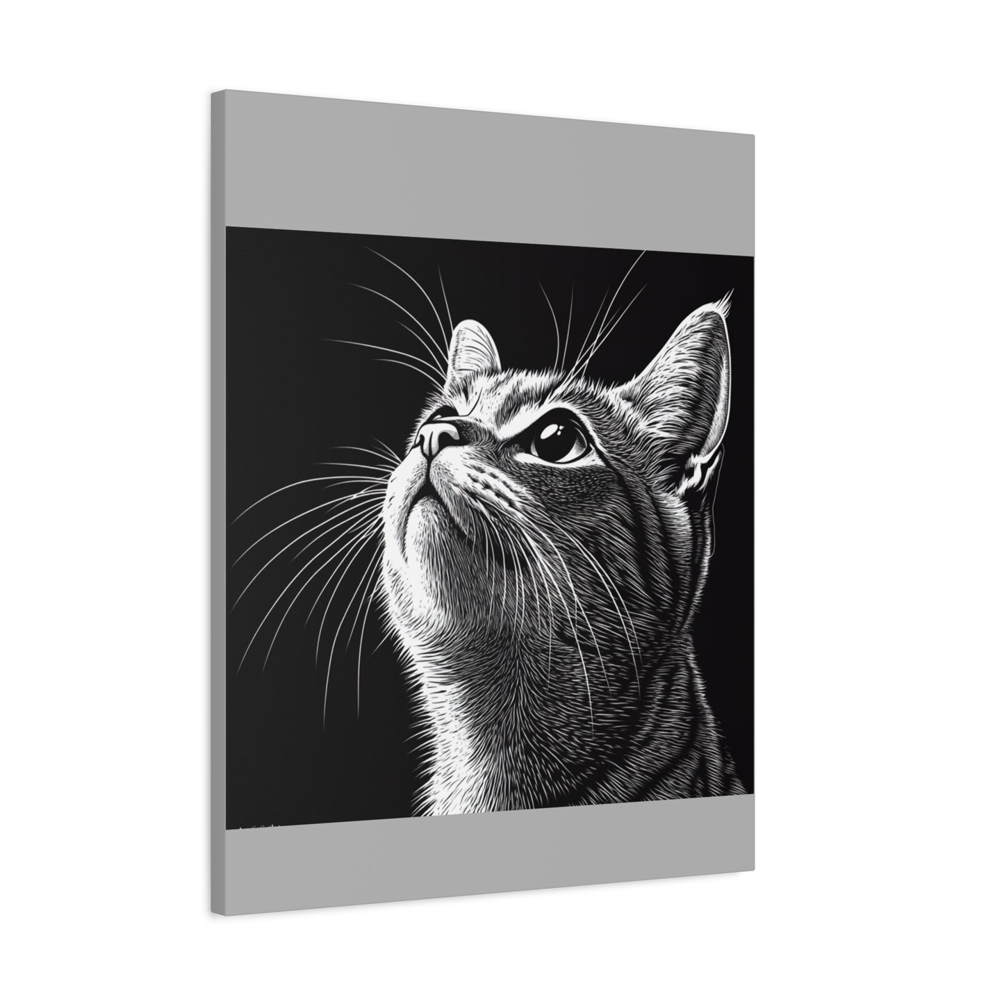 Portrait Cat Canvas Wall Art - Black and White Stretched Print