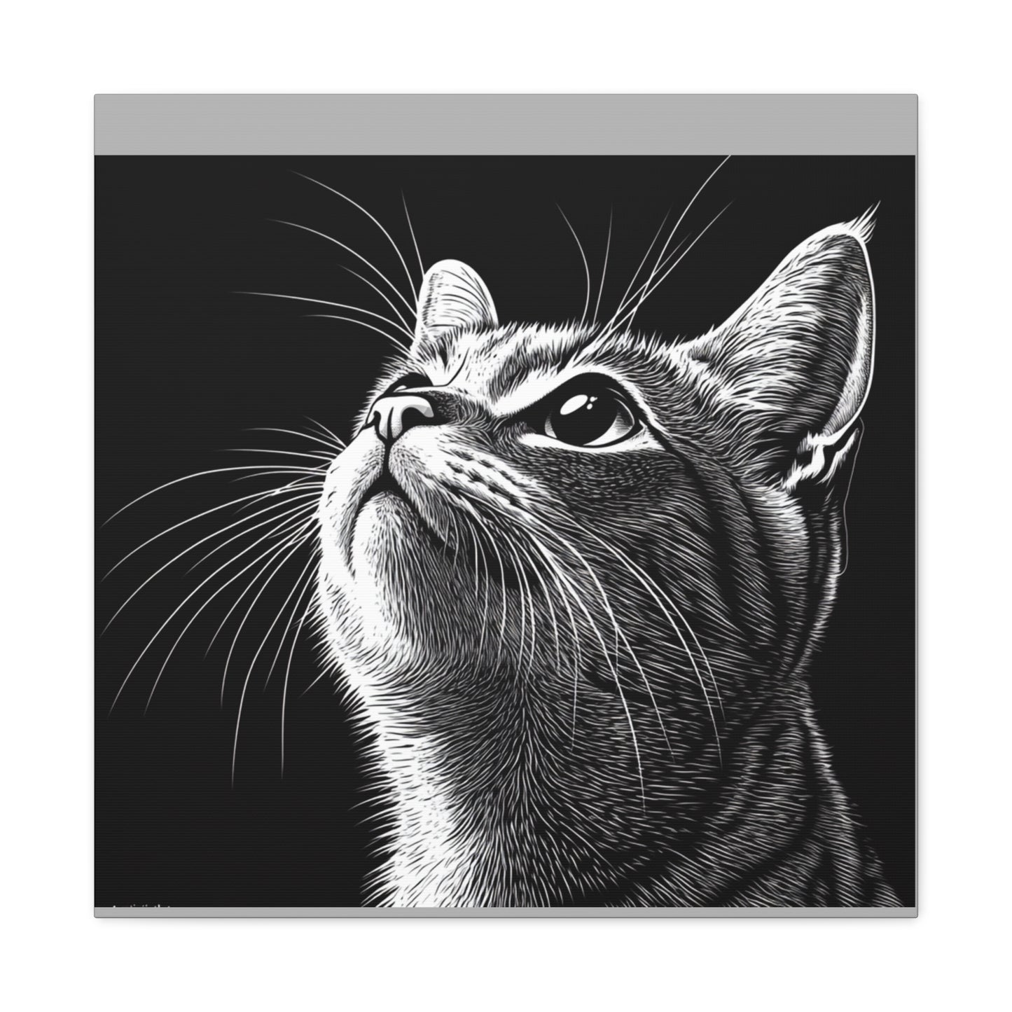 Portrait Cat Canvas Wall Art - Black and White Stretched Print