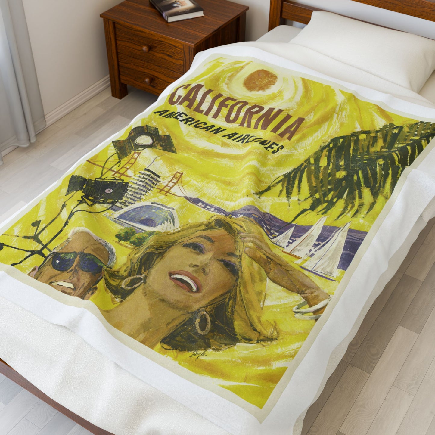 California Adventure Velveteen Plush Blanket - Cozy Vintage Travel Style