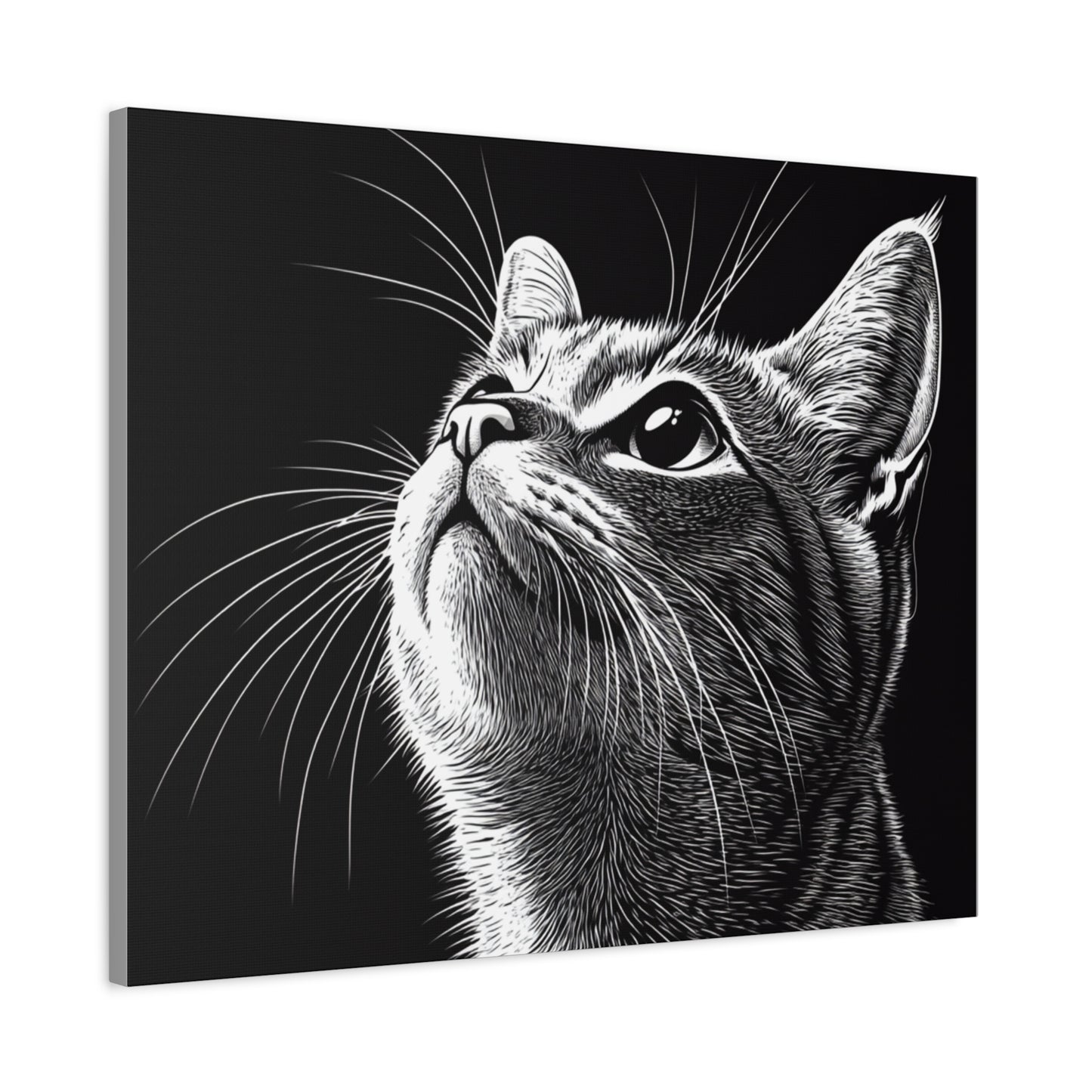 Portrait Cat Canvas Wall Art - Black and White Stretched Print