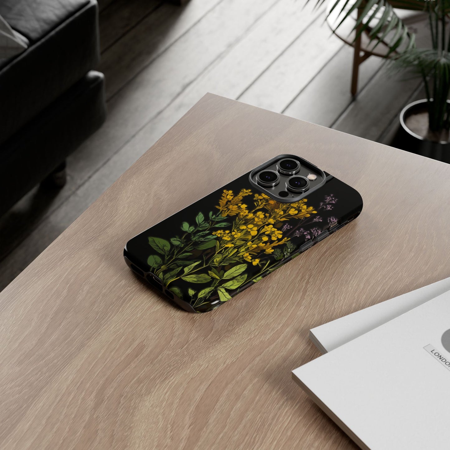 Floral Tough Phone Case - Elegant Yellow Botanical Design