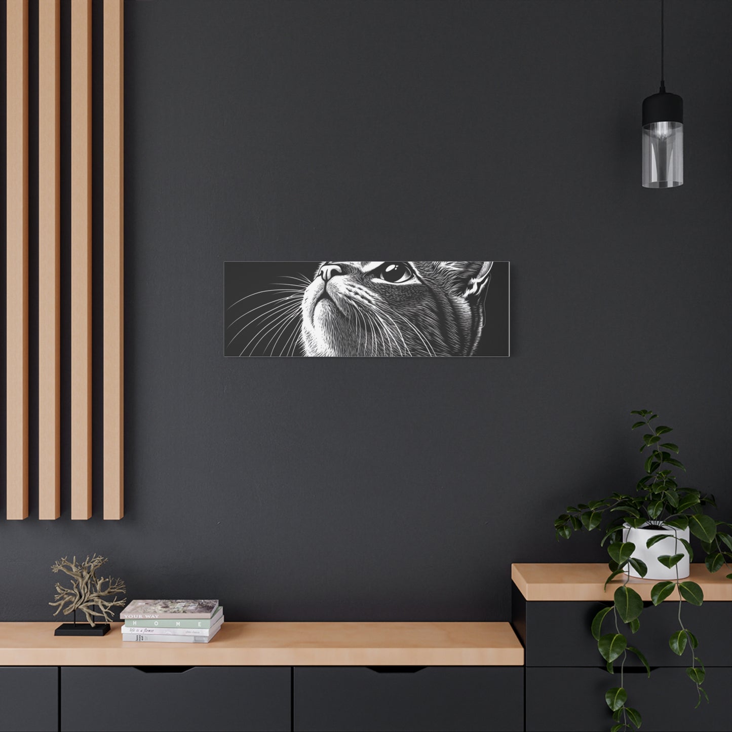 Portrait Cat Canvas Wall Art - Black and White Stretched Print