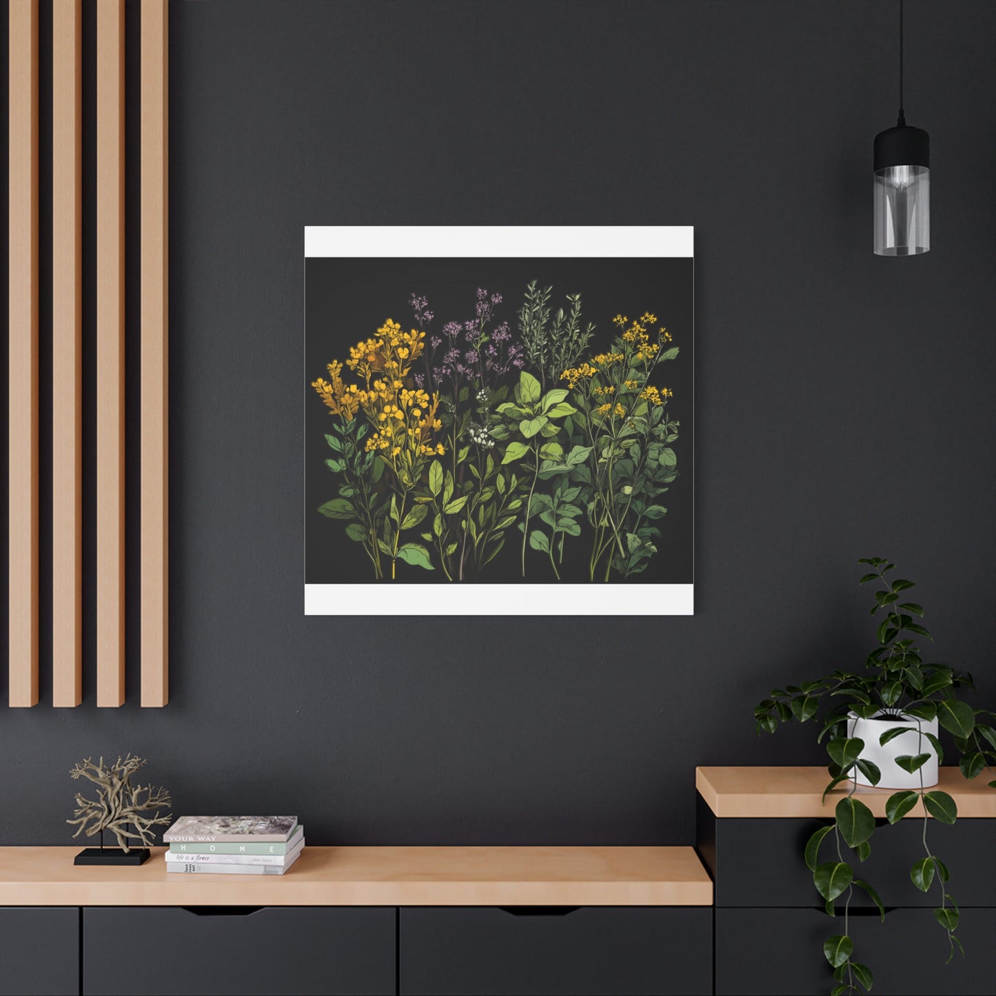 Botanical Wall Art - Matte Canvas Print of Colorful Herbs and Flowers