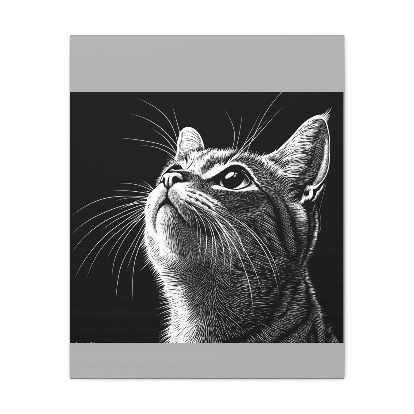 Portrait Cat Canvas Wall Art - Black and White Stretched Print